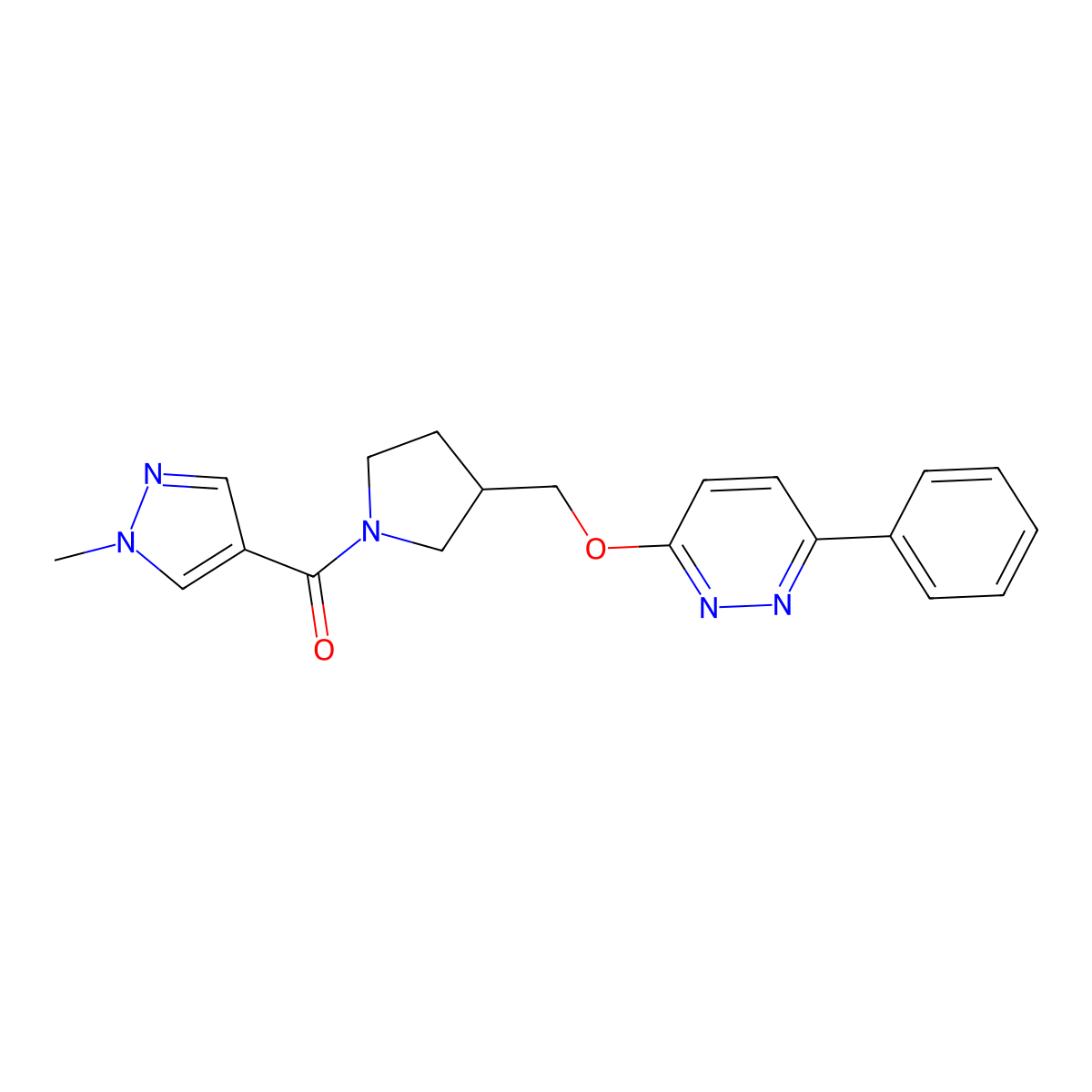 3-{[1-(1-methyl-1H-pyrazole-4-carbonyl)pyrrolidin-3-yl]methoxy}-6-phenylpyridazine molecular structure, CAS 2549016-31-9