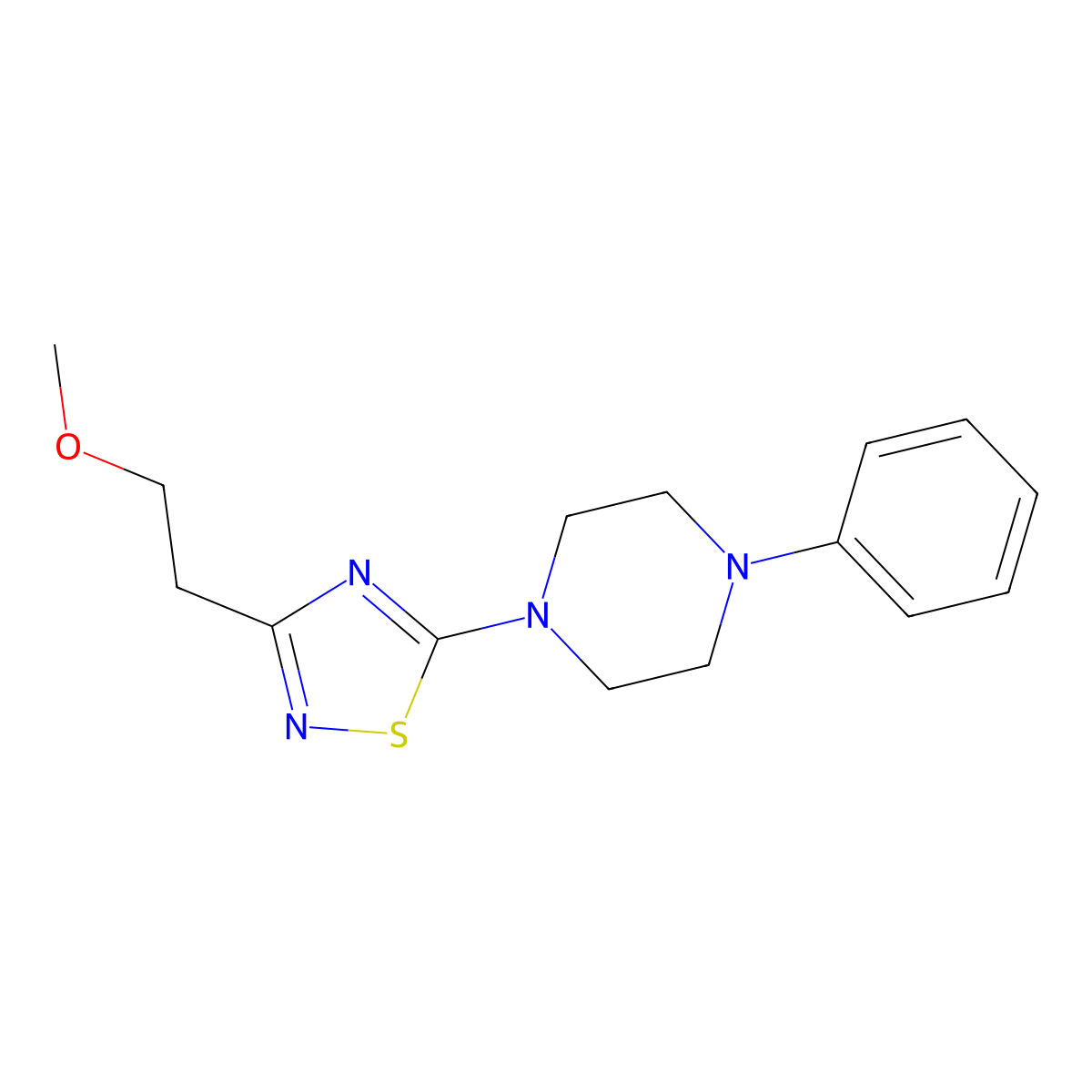 1-[3-(2-Methoxyethyl)-1,2,4-thiadiazol-5-yl]-4-phenylpiperazine molecular structure, CAS 2549016-37-5