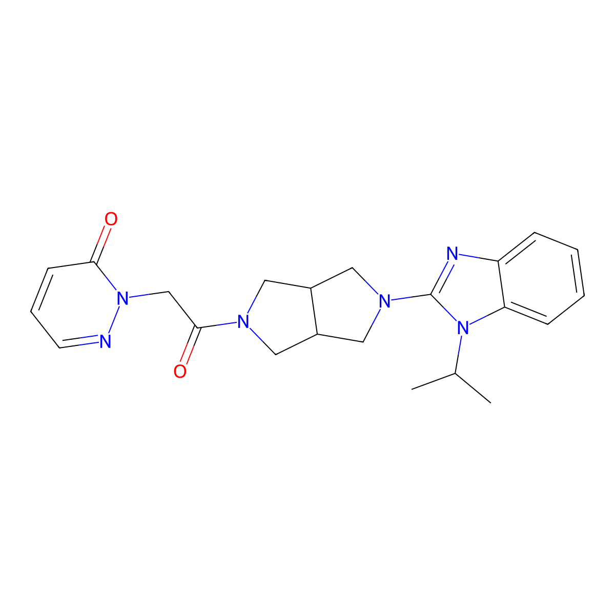 2-(2-oxo-2-{5-[1-(propan-2-yl)-1H-1,3-benzodiazol-2-yl]-octahydropyrrolo[3,4-c]pyrrol-2-yl}ethyl)-2,3-dihydropyridazin-3-one molecular structure, CAS 2549016-38-6