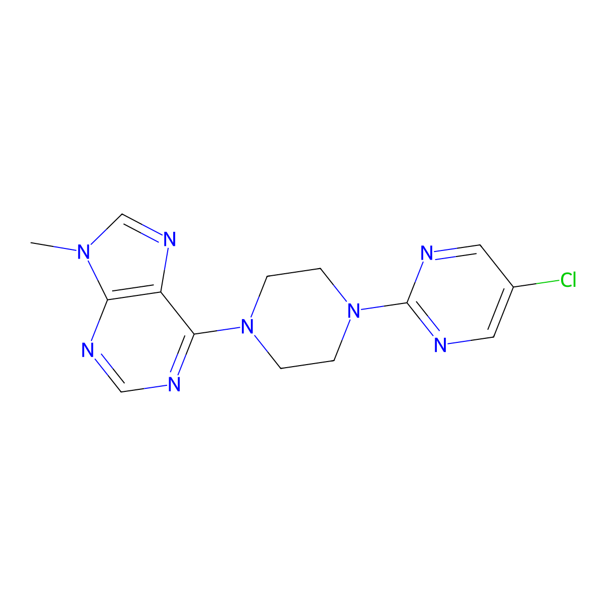 6-[4-(5-chloropyrimidin-2-yl)piperazin-1-yl]-9-methyl-9H-purine molecular structure, CAS 2549016-40-0