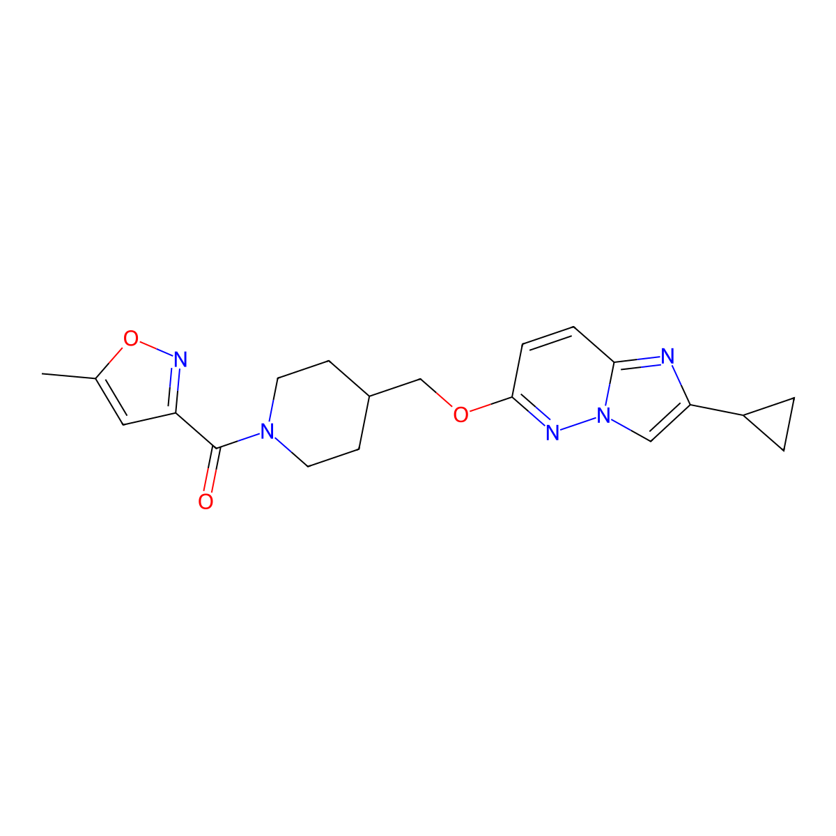 4-[({2-Cyclopropylimidazo[1,2-b]pyridazin-6-yl}oxy)methyl]-1-(5-methyl-1,2-oxazole-3-carbonyl)piperidine molecular structure, CAS 2549016-44-4