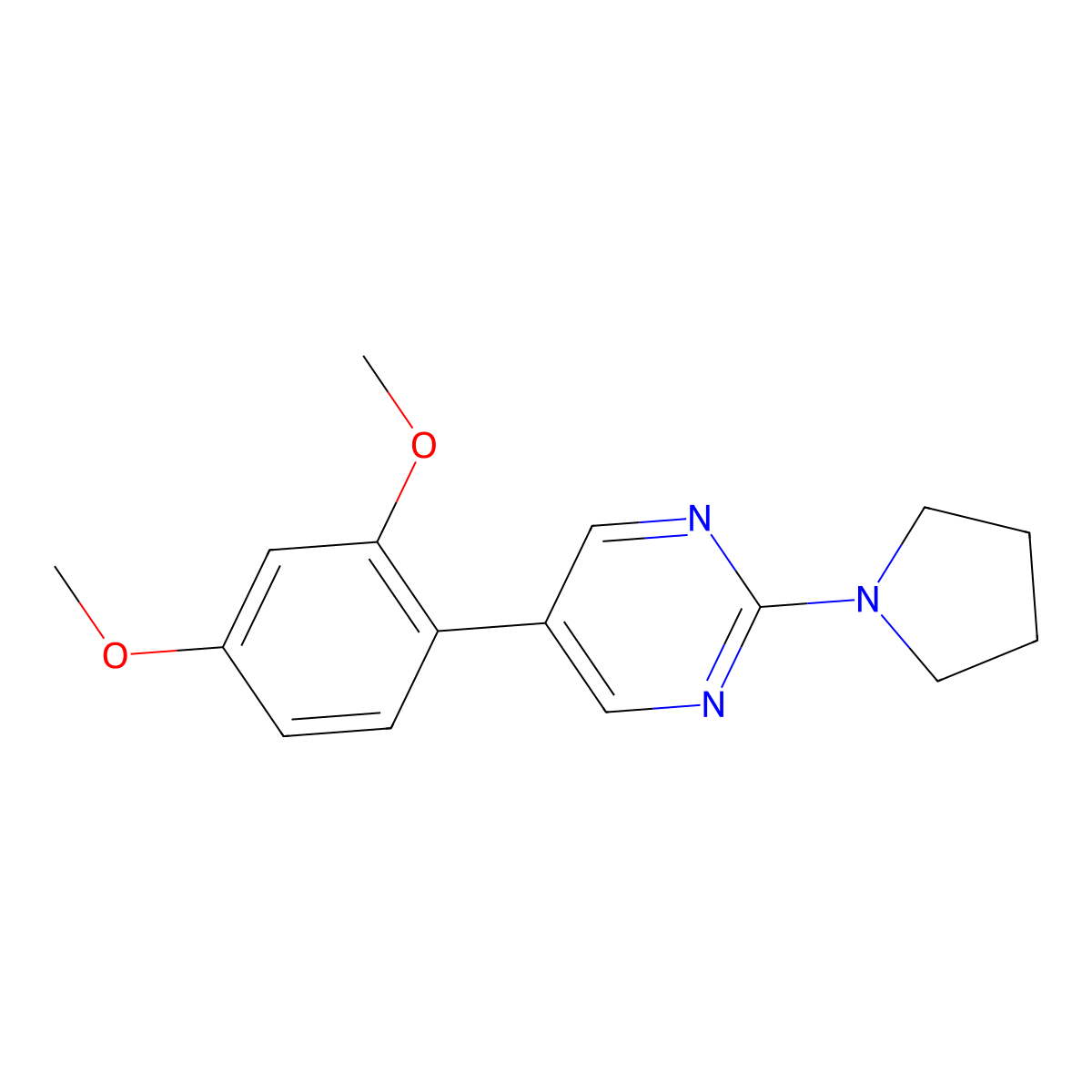 5-(2,4-Dimethoxyphenyl)-2-(pyrrolidin-1-yl)pyrimidine molecular structure, CAS 2549016-45-5