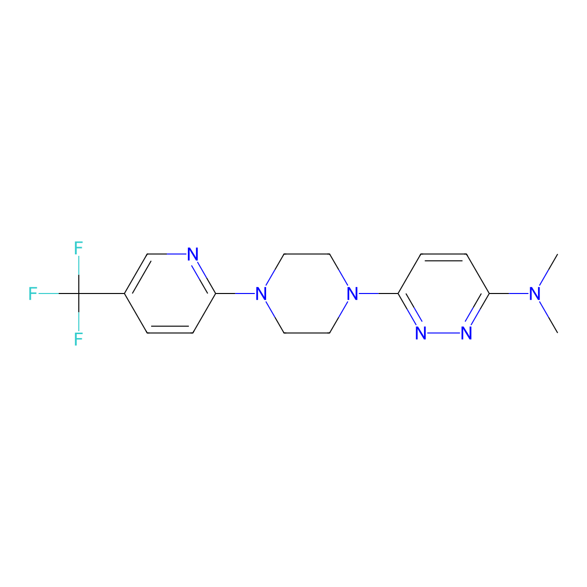 N,N-dimethyl-6-{4-[5-(trifluoromethyl)pyridin-2-yl]piperazin-1-yl}pyridazin-3-amine molecular structure, CAS 2549016-46-6