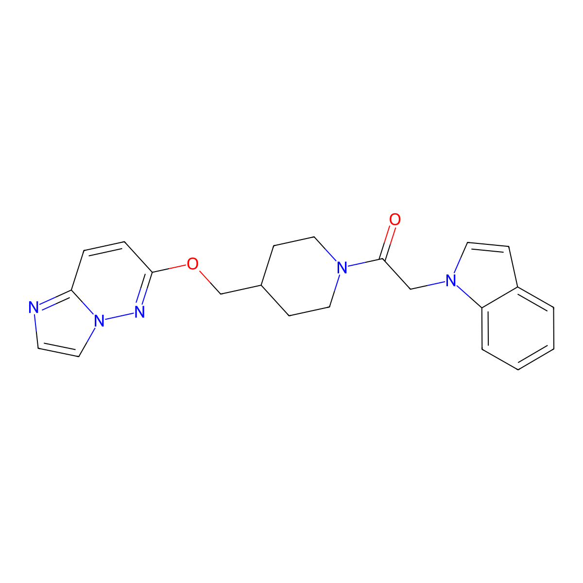 1-[4-({imidazo[1,2-b]pyridazin-6-yloxy}methyl)piperidin-1-yl]-2-(1H-indol-1-yl)ethan-1-one molecular structure, CAS 2549016-47-7