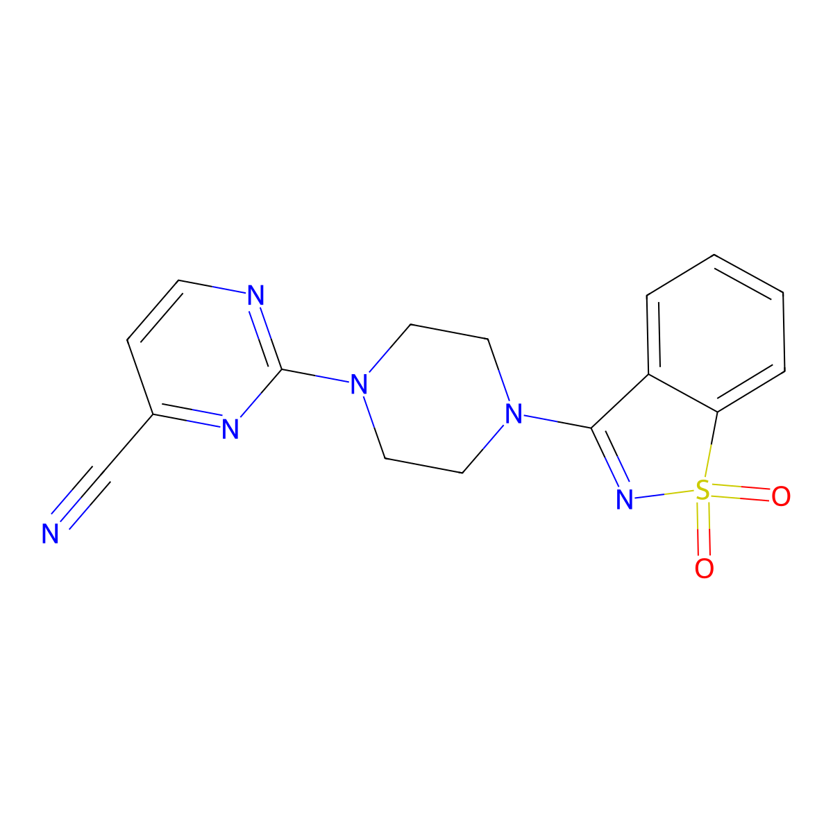 2-[4-(1,1-Dioxo-1lambda6,2-benzothiazol-3-yl)piperazin-1-yl]pyrimidine-4-carbonitrile molecular structure, CAS 2549016-52-4