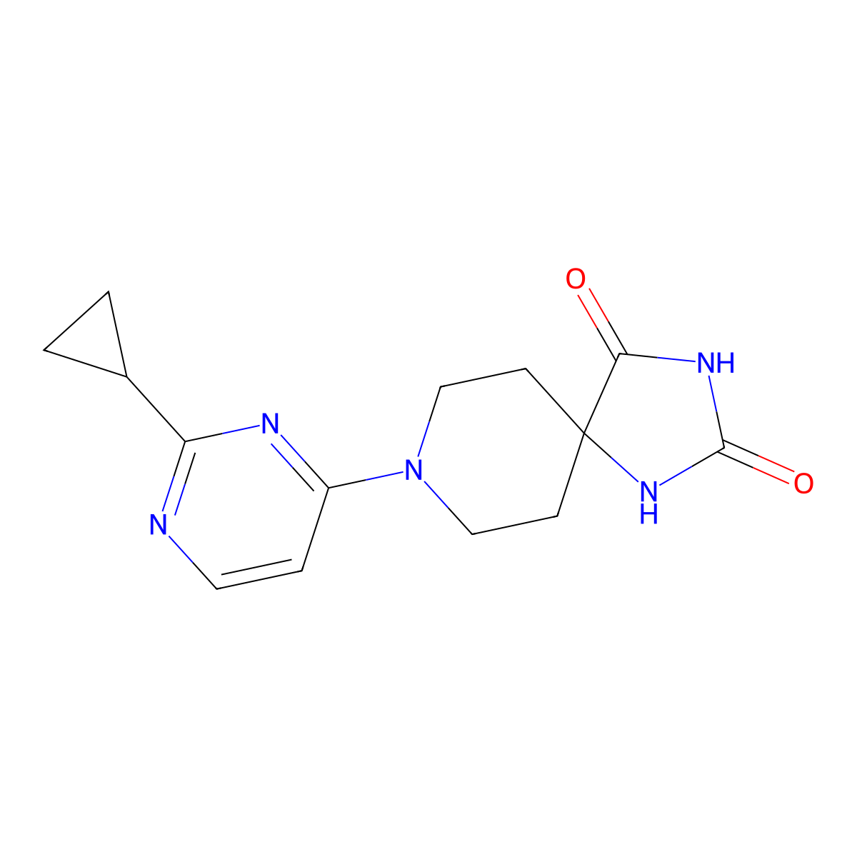 8-(2-Cyclopropylpyrimidin-4-yl)-1,3,8-triazaspiro[4.5]decane-2,4-dione molecular structure, CAS 2549016-55-7