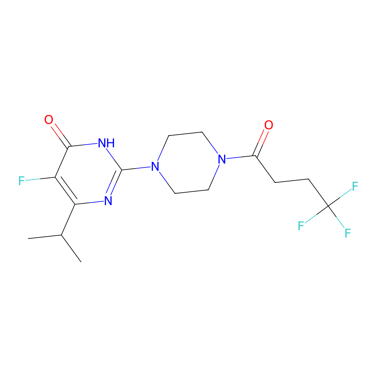 5-Fluoro-6-(propan-2-yl)-2-[4-(4,4,4-trifluorobutanoyl)piperazin-1-yl]-3,4-dihydropyrimidin-4-one molecular structure, CAS 2549016-58-0