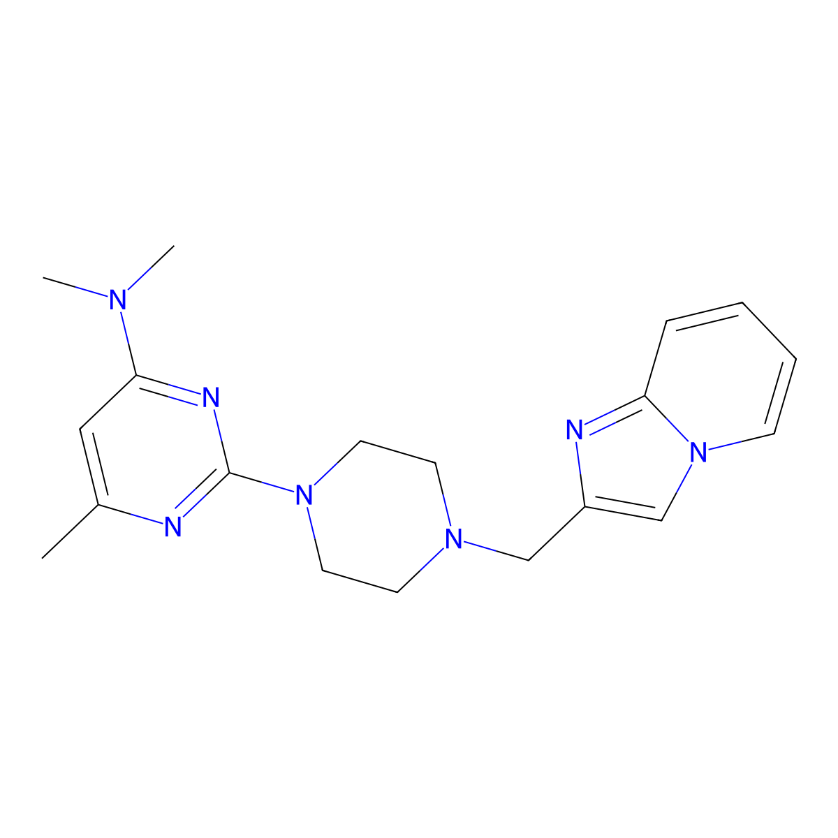 2-[4-({imidazo[1,2-a]pyridin-2-yl}methyl)piperazin-1-yl]-N,N,6-trimethylpyrimidin-4-amine molecular structure, CAS 2549016-64-8