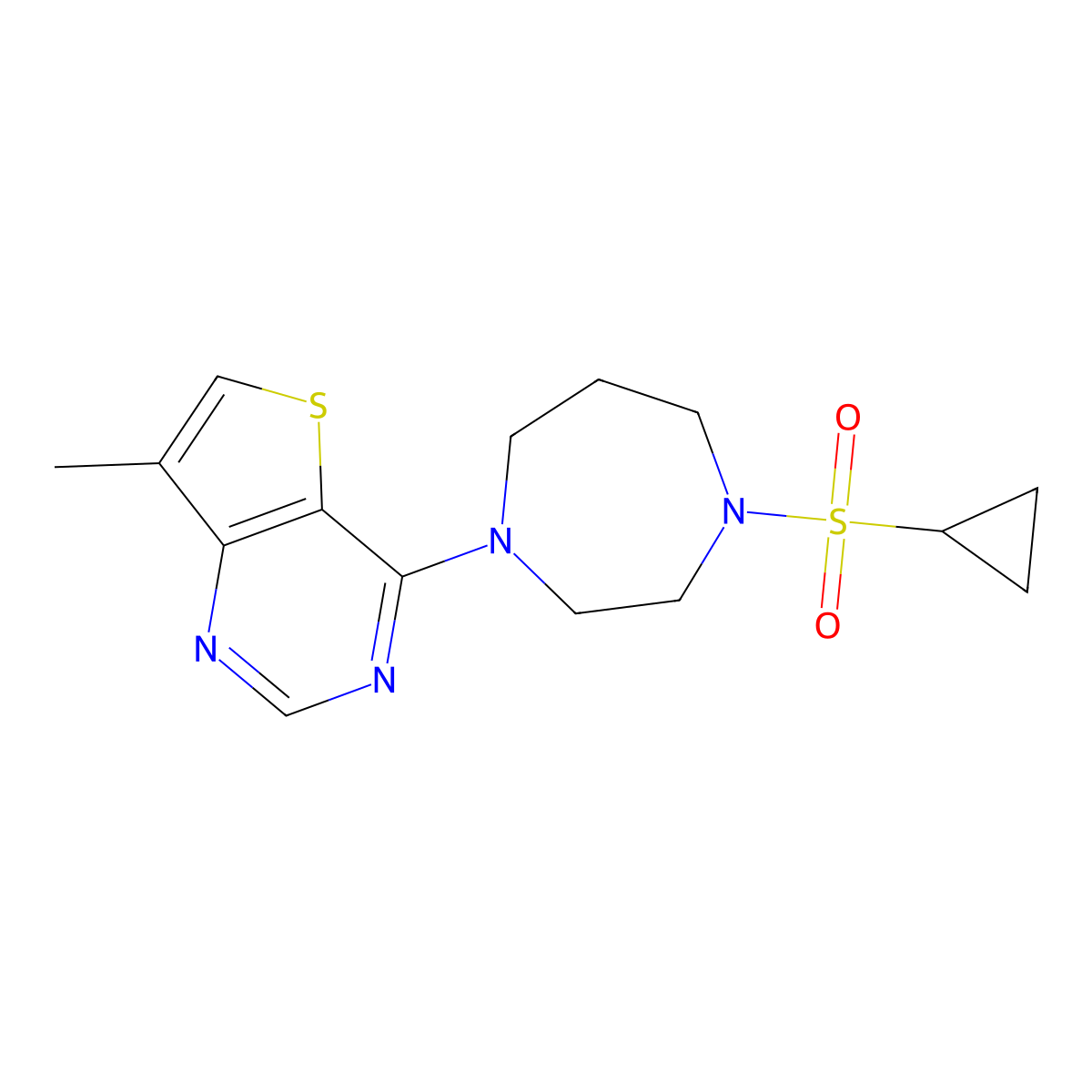 1-(Cyclopropanesulfonyl)-4-{7-methylthieno[3,2-d]pyrimidin-4-yl}-1,4-diazepane molecular structure, CAS 2549016-65-9