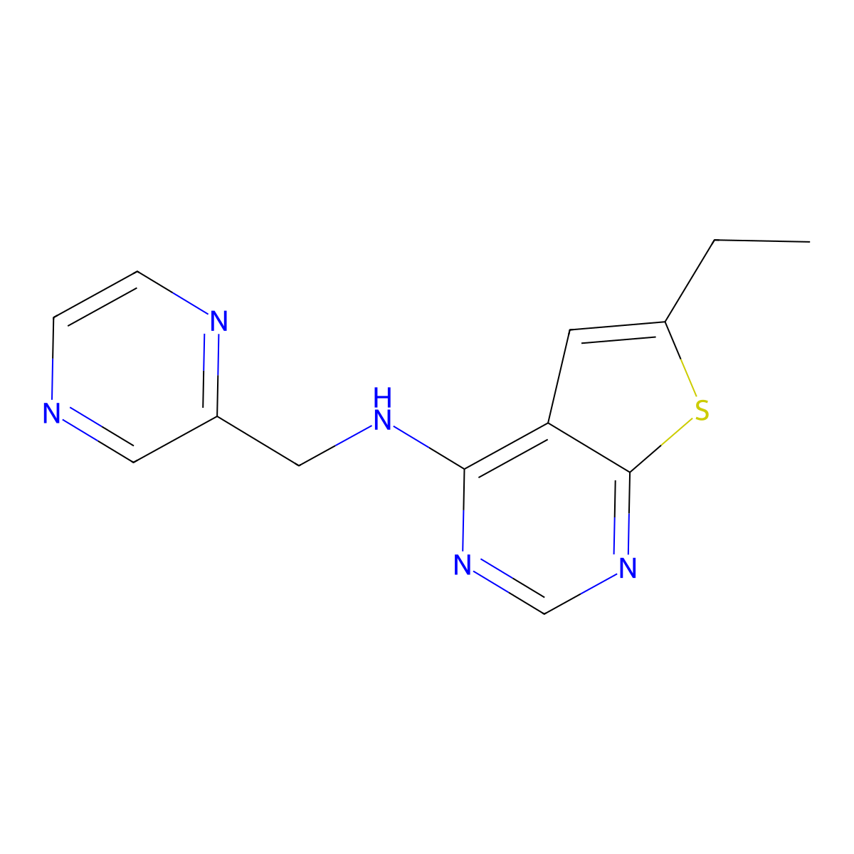6-ethyl-N-[(pyrazin-2-yl)methyl]thieno[2,3-d]pyrimidin-4-amine molecular structure, CAS 2549016-70-6