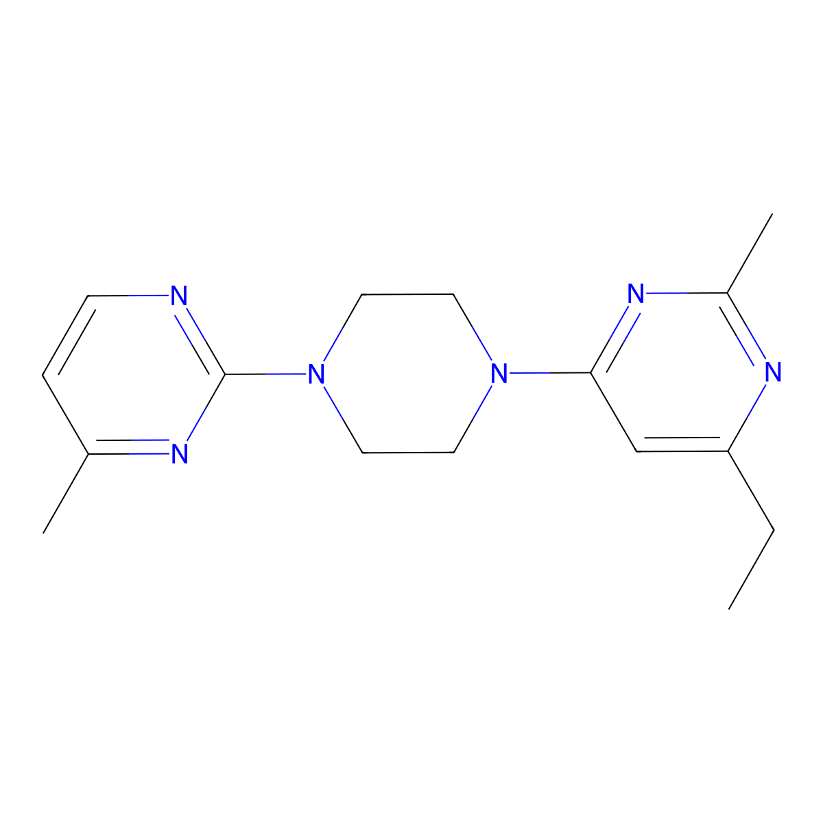 4-Ethyl-2-methyl-6-[4-(4-methylpyrimidin-2-yl)piperazin-1-yl]pyrimidine molecular structure, CAS 2549016-72-8