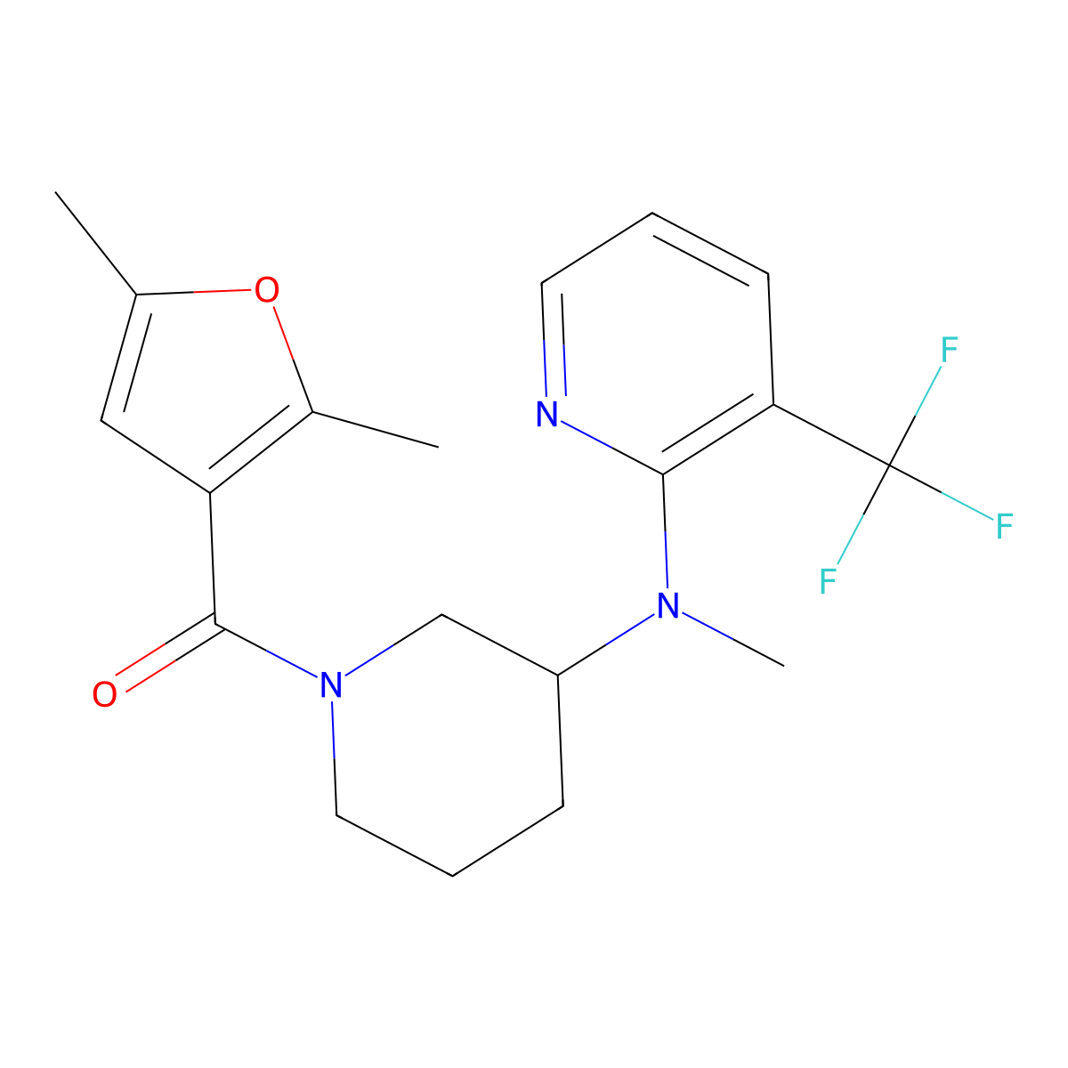N-[1-(2,5-dimethylfuran-3-carbonyl)piperidin-3-yl]-N-methyl-3-(trifluoromethyl)pyridin-2-amine molecular structure, CAS 2549016-73-9