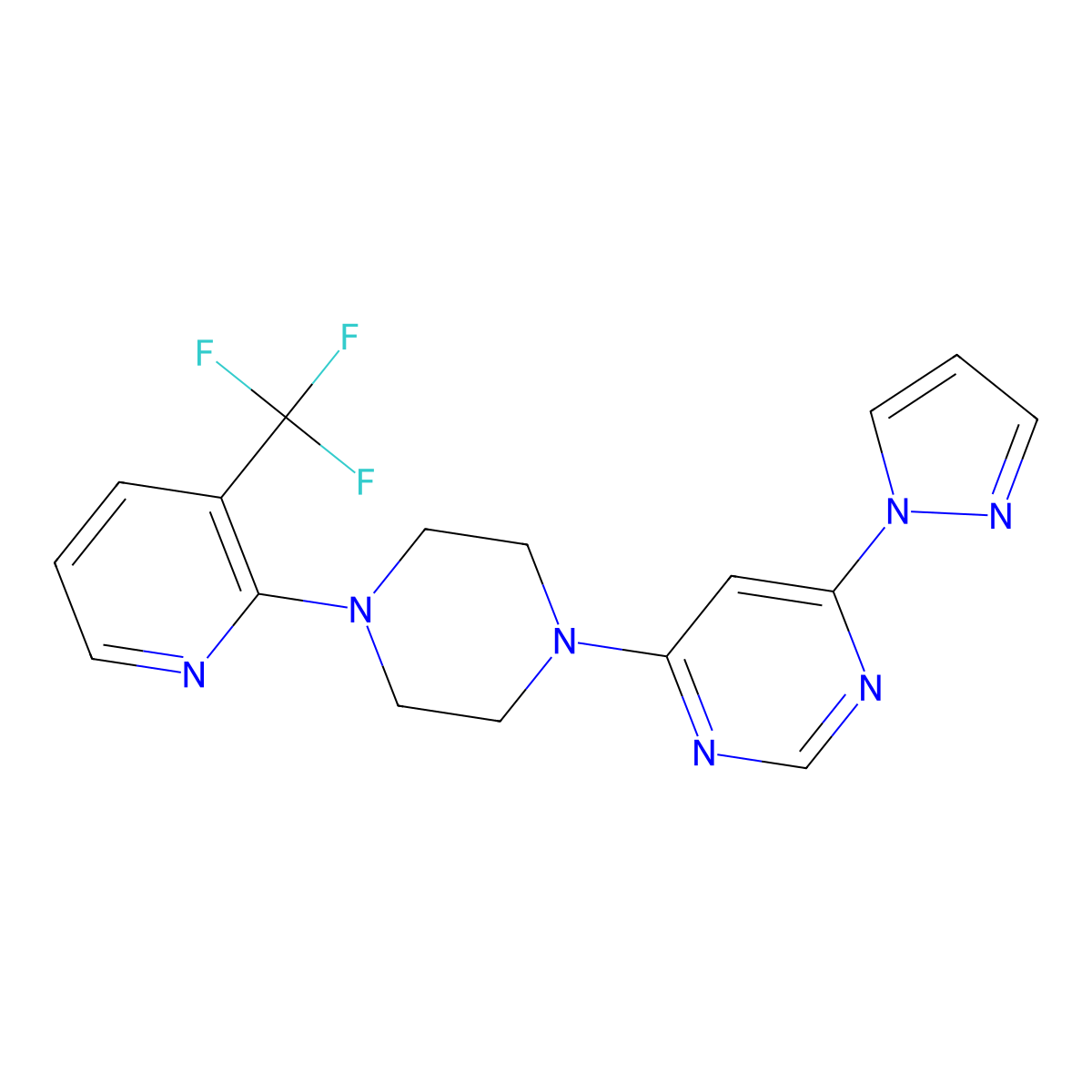 4-(1H-pyrazol-1-yl)-6-{4-[3-(trifluoromethyl)pyridin-2-yl]piperazin-1-yl}pyrimidine molecular structure, CAS 2549016-76-2