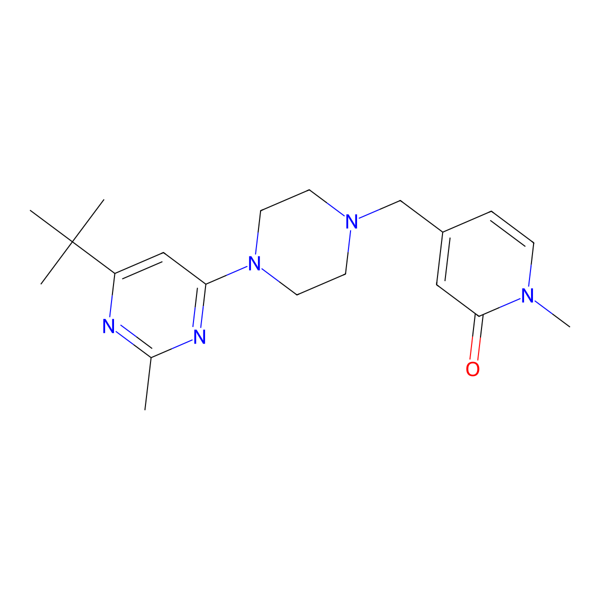 4-{[4-(6-Tert-butyl-2-methylpyrimidin-4-yl)piperazin-1-yl]methyl}-1-methyl-1,2-dihydropyridin-2-one molecular structure, CAS 2549016-77-3