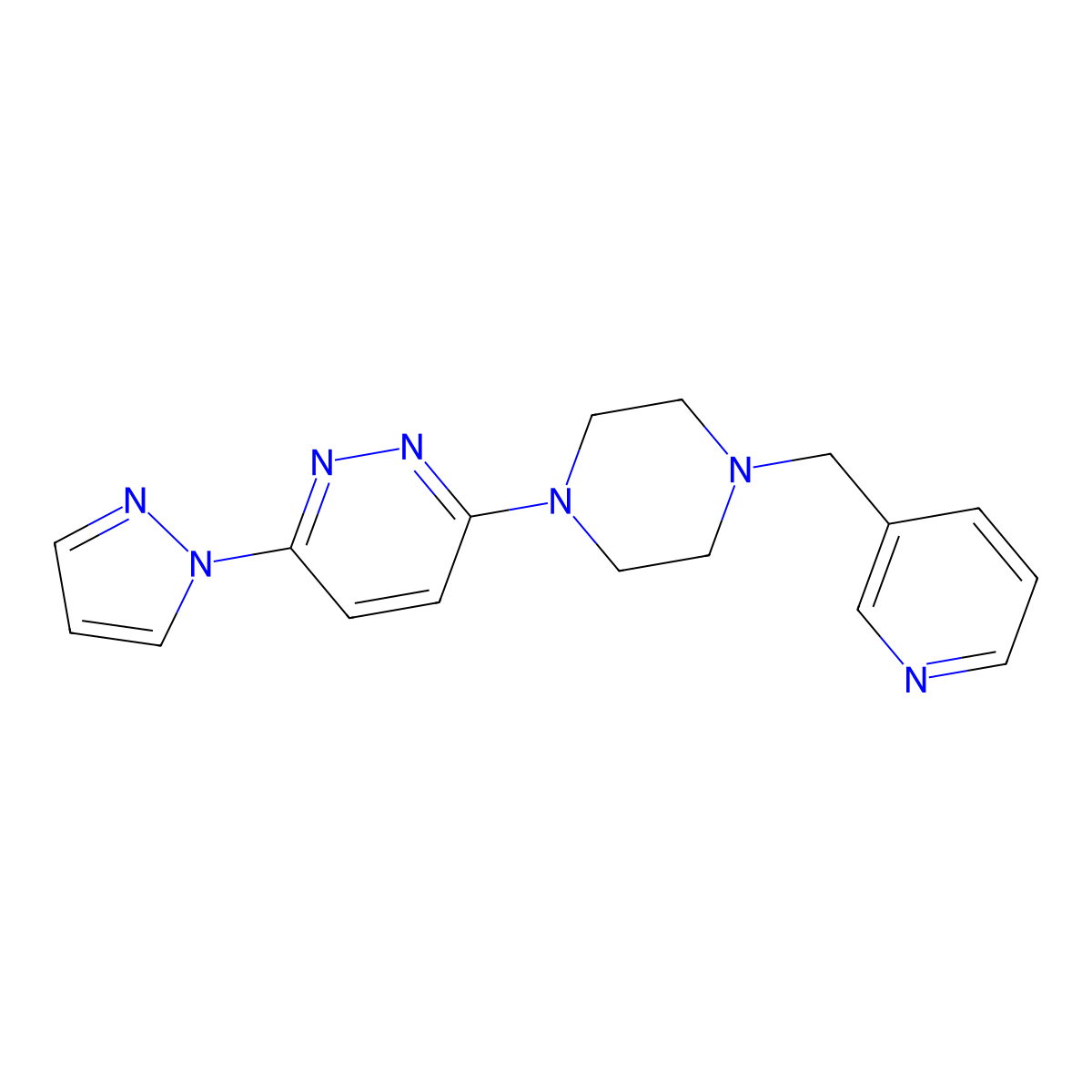 3-(1H-pyrazol-1-yl)-6-{4-[(pyridin-3-yl)methyl]piperazin-1-yl}pyridazine molecular structure, CAS 2549016-80-8