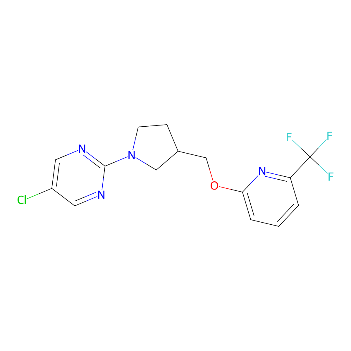 5-Chloro-2-[3-({[6-(trifluoromethyl)pyridin-2-yl]oxy}methyl)pyrrolidin-1-yl]pyrimidine molecular structure, CAS 2549016-81-9