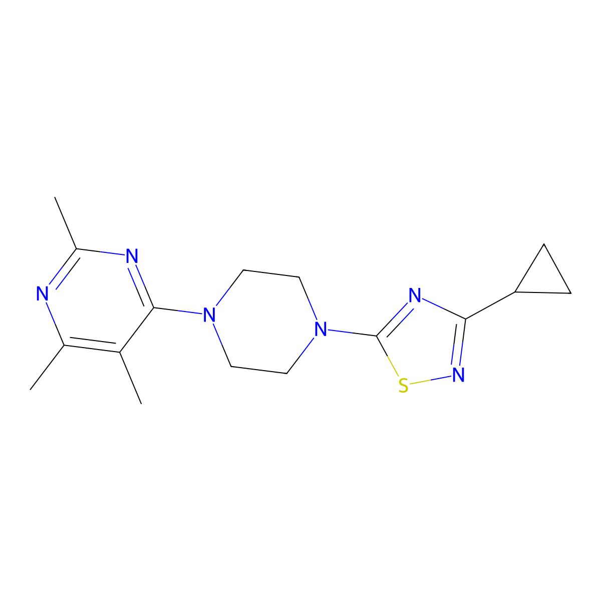 4-[4-(3-Cyclopropyl-1,2,4-thiadiazol-5-yl)piperazin-1-yl]-2,5,6-trimethylpyrimidine molecular structure, CAS 2549016-82-0