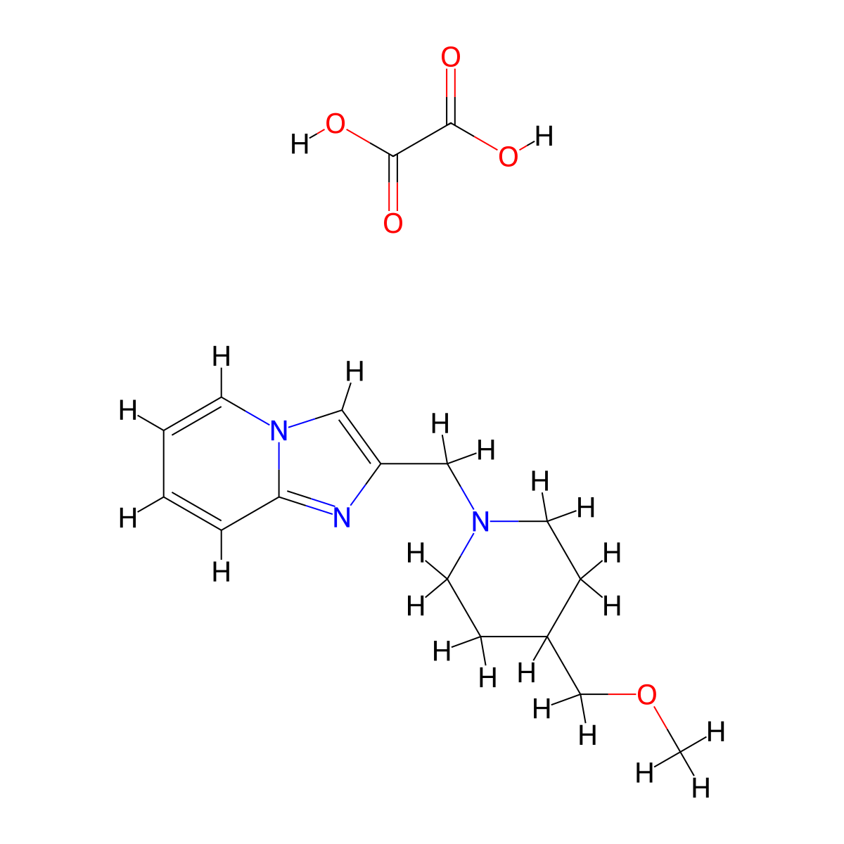 1-({Imidazo[1,2-a]pyridin-2-yl}methyl)-4-(methoxymethyl)piperidine; oxalic acid molecular structure, CAS 2549016-87-5