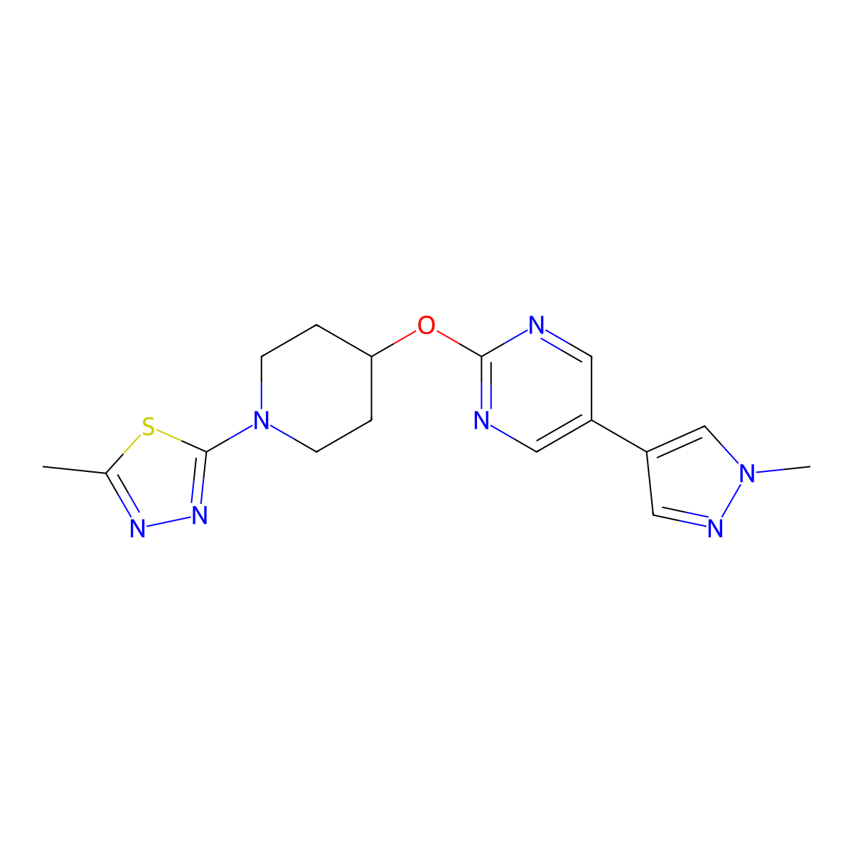 2-{[1-(5-methyl-1,3,4-thiadiazol-2-yl)piperidin-4-yl]oxy}-5-(1-methyl-1H-pyrazol-4-yl)pyrimidine molecular structure, CAS 2549016-91-1
