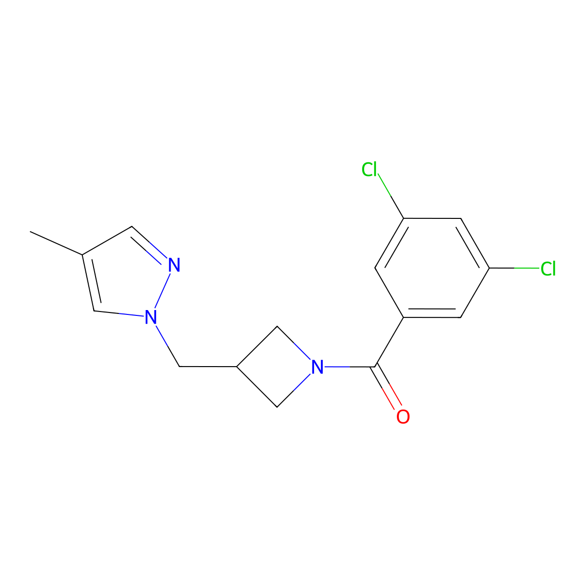 1-{[1-(3,5-dichlorobenzoyl)azetidin-3-yl]methyl}-4-methyl-1H-pyrazole molecular structure, CAS 2549016-92-2