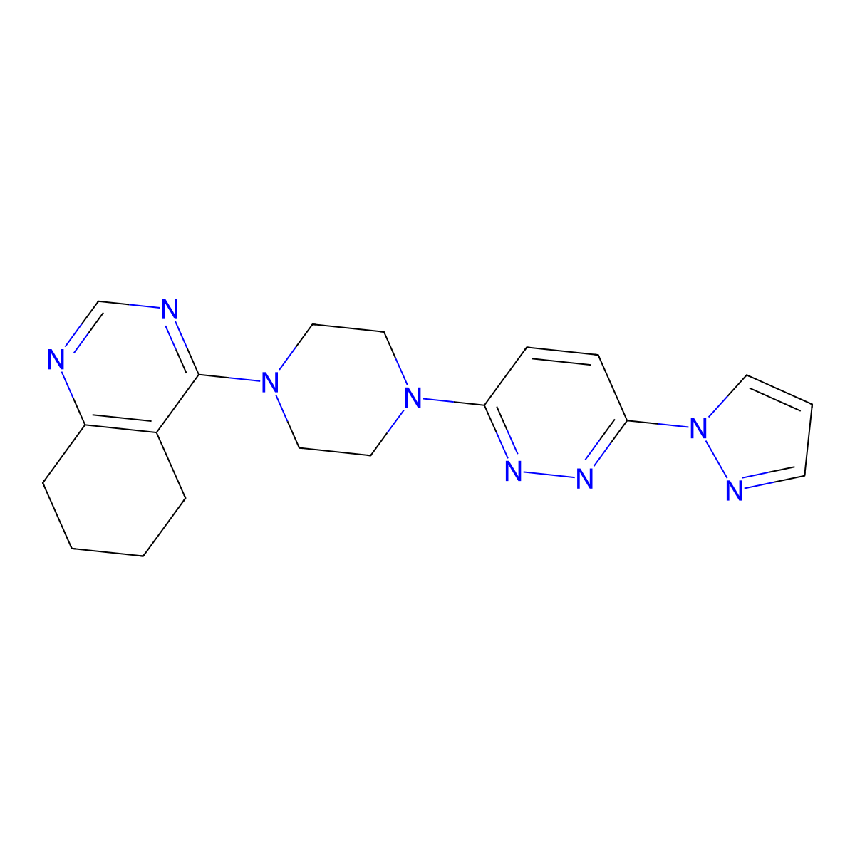 4-{4-[6-(1H-pyrazol-1-yl)pyridazin-3-yl]piperazin-1-yl}-5,6,7,8-tetrahydroquinazoline molecular structure, CAS 2549016-94-4