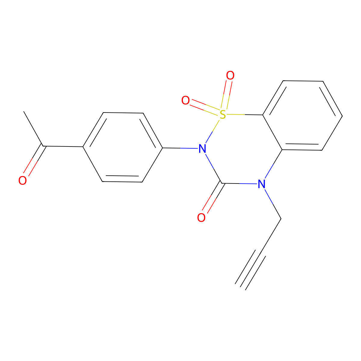 2-(4-acetylphenyl)-4-(prop-2-yn-1-yl)-3,4-dihydro-2H-1lambda6,2,4-benzothiadiazine-1,1,3-trione molecular structure, CAS 2549016-96-6