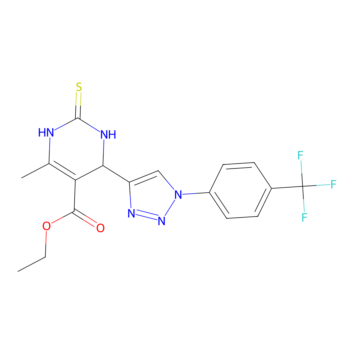 ethyl 6-methyl-2-sulfanylidene-4-{1-[4-(trifluoromethyl)phenyl]-1H-1,2,3-triazol-4-yl}-1,2,3,4-tetrahydropyrimidine-5-carboxylate molecular structure, CAS 2549016-97-7