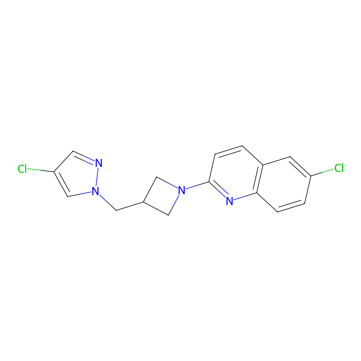 6-chloro-2-{3-[(4-chloro-1H-pyrazol-1-yl)methyl]azetidin-1-yl}quinoline molecular structure, CAS 2549016-99-9