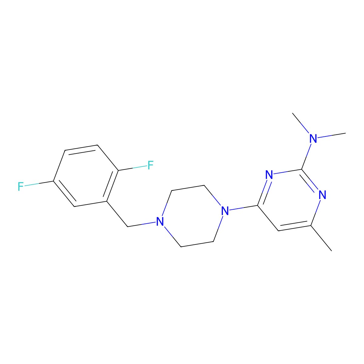 4-{4-[(2,5-difluorophenyl)methyl]piperazin-1-yl}-N,N,6-trimethylpyrimidin-2-amine molecular structure, CAS 2549017-09-4