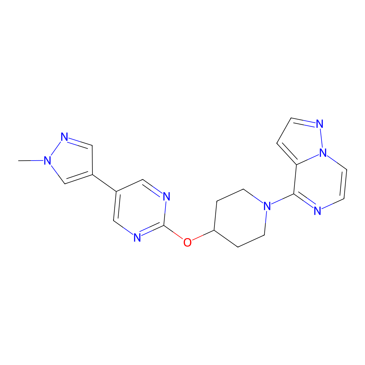 5-(1-methyl-1H-pyrazol-4-yl)-2-[(1-{pyrazolo[1,5-a]pyrazin-4-yl}piperidin-4-yl)oxy]pyrimidine molecular structure, CAS 2549017-11-8