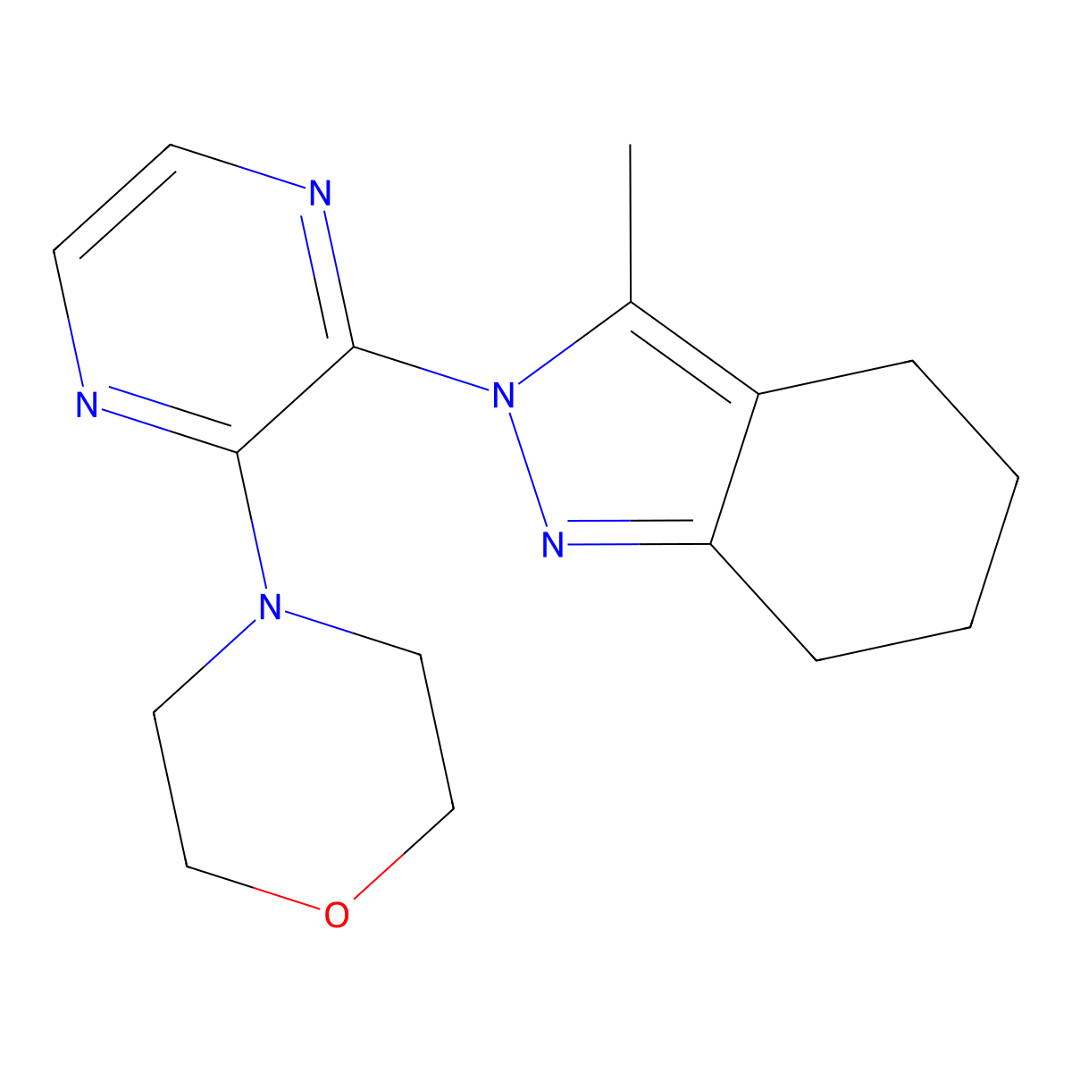 3-methyl-2-[3-(morpholin-4-yl)pyrazin-2-yl]-4,5,6,7-tetrahydro-2H-indazole molecular structure, CAS 2549017-12-9