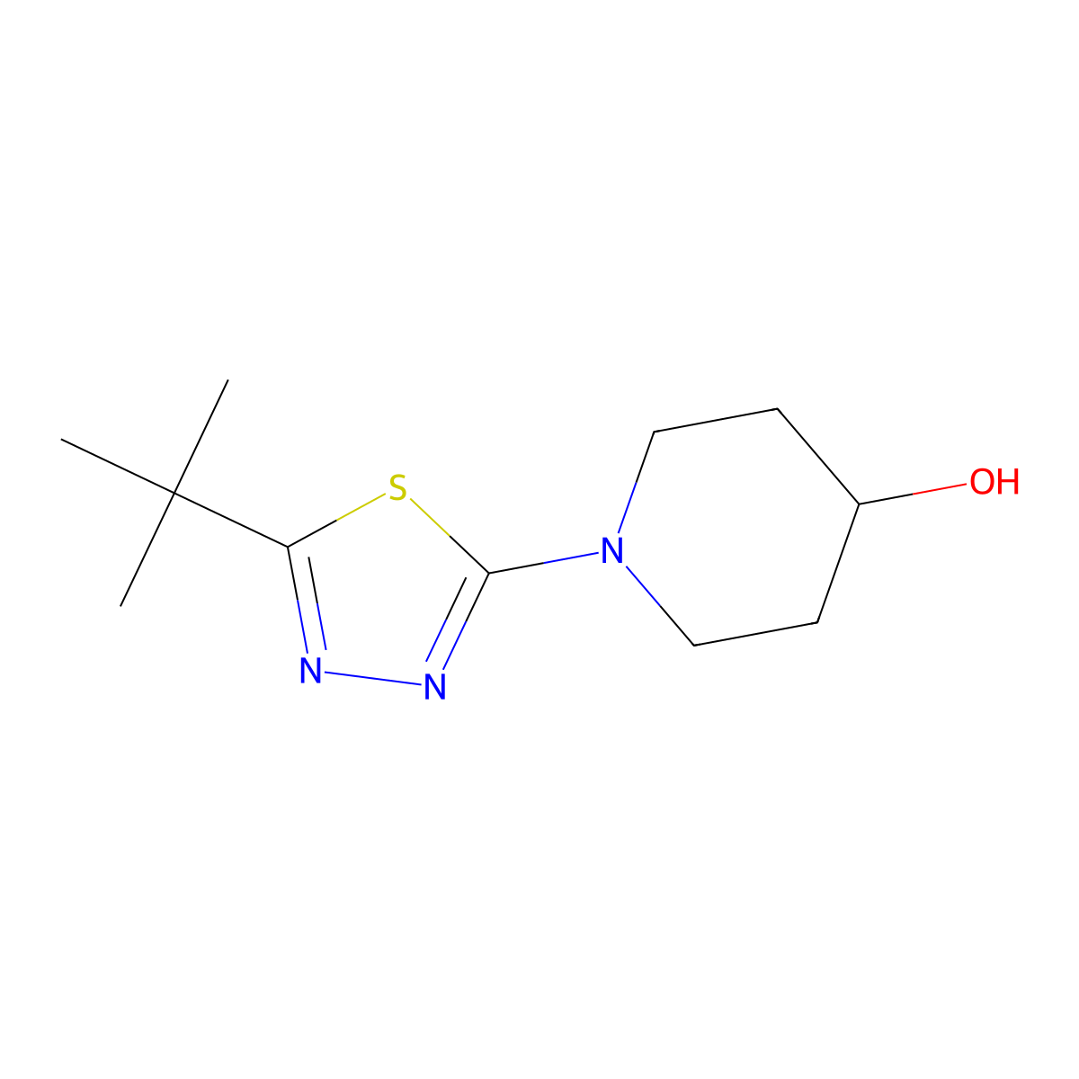 1-(5-Tert-butyl-1,3,4-thiadiazol-2-yl)piperidin-4-ol molecular structure, CAS 2549017-13-0