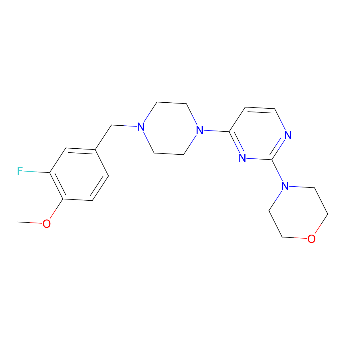 4-(4-{4-[(3-Fluoro-4-methoxyphenyl)methyl]piperazin-1-yl}pyrimidin-2-yl)morpholine molecular structure, CAS 2549017-17-4