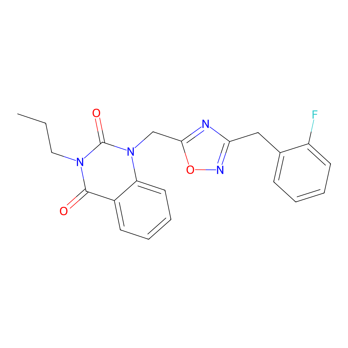 1-({3-[(2-Fluorophenyl)methyl]-1,2,4-oxadiazol-5-yl}methyl)-3-propyl-1,2,3,4-tetrahydroquinazoline-2,4-dione molecular structure, CAS 2549017-18-5