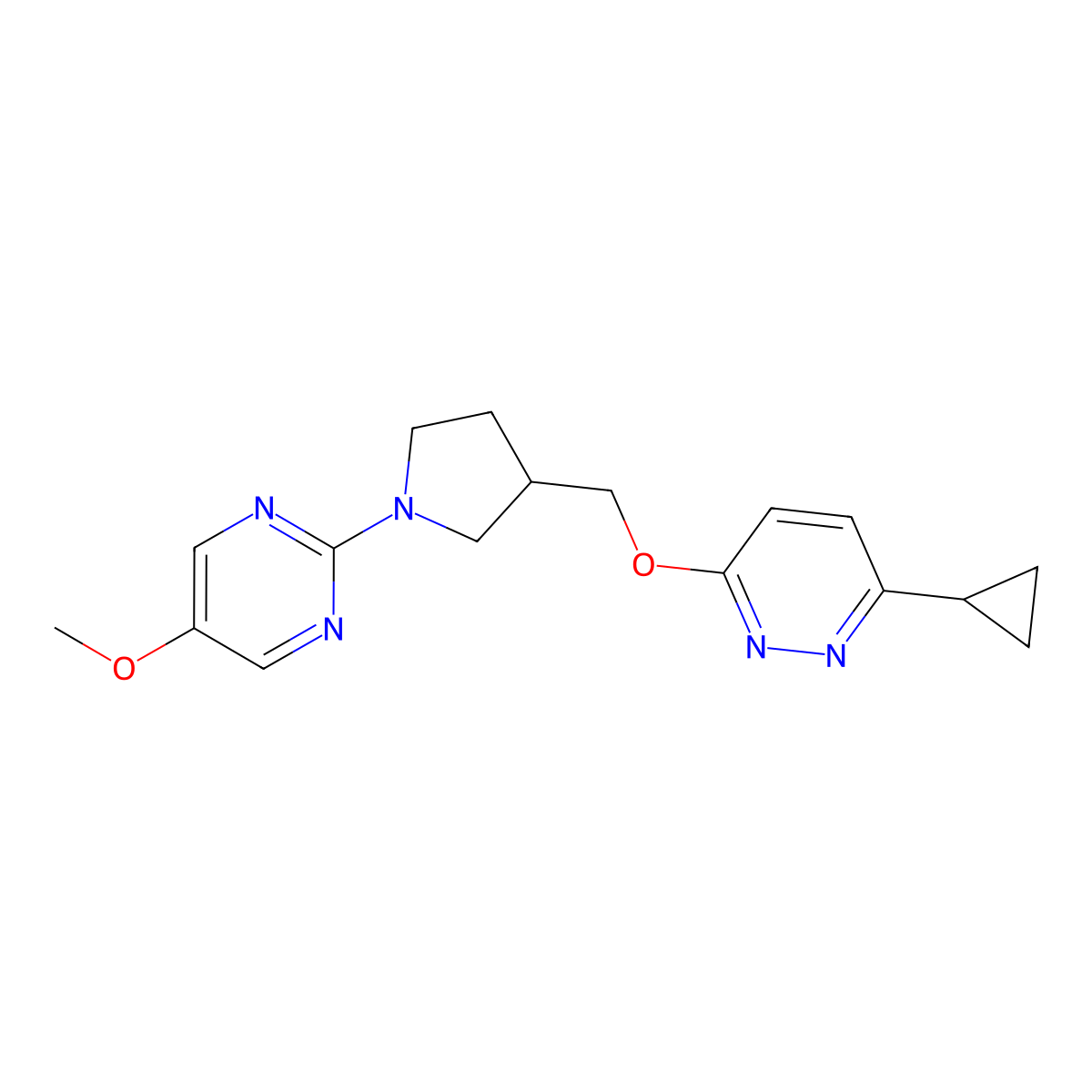 3-Cyclopropyl-6-{[1-(5-methoxypyrimidin-2-yl)pyrrolidin-3-yl]methoxy}pyridazine molecular structure, CAS 2549017-26-5