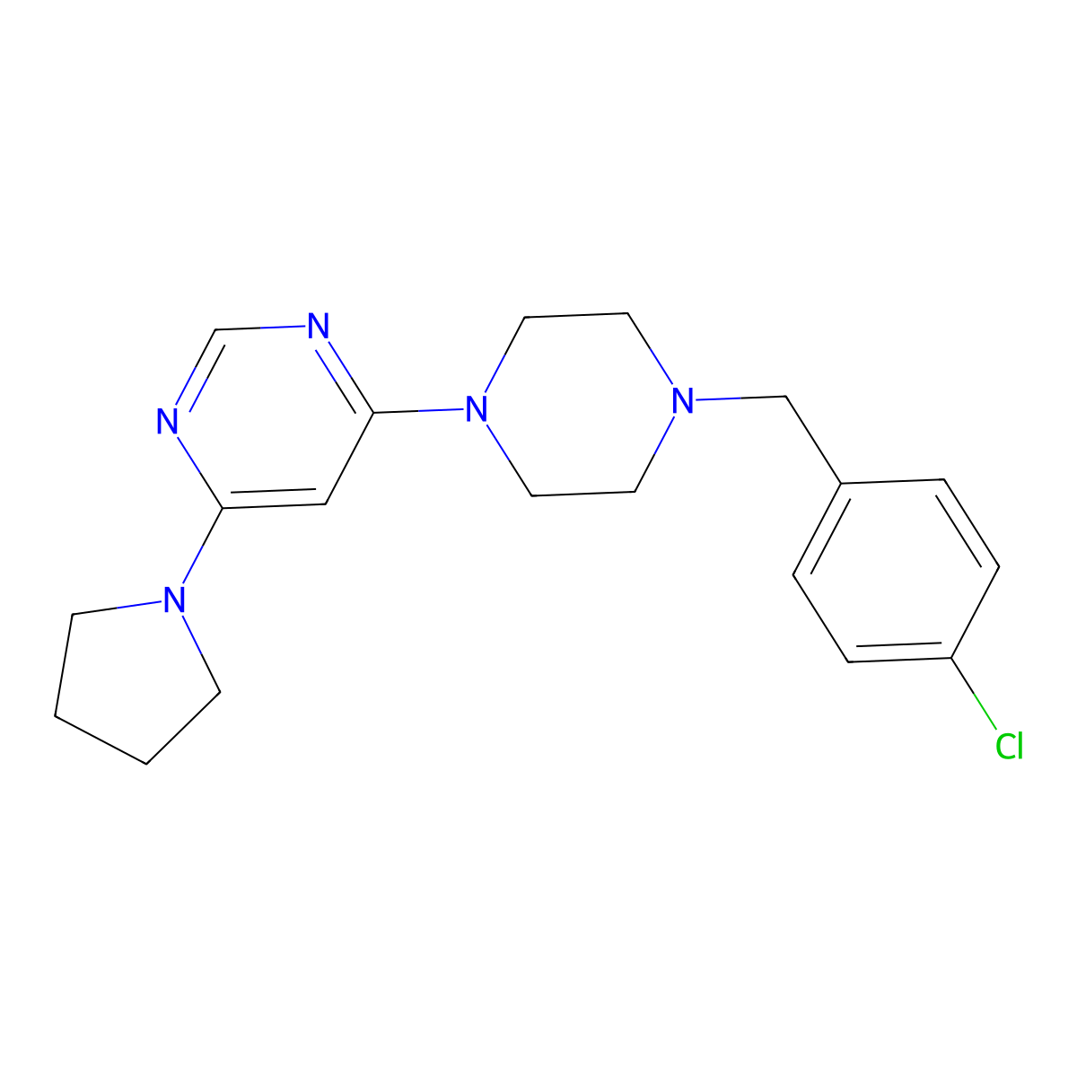 4-{4-[(4-Chlorophenyl)methyl]piperazin-1-yl}-6-(pyrrolidin-1-yl)pyrimidine molecular structure, CAS 2549017-29-8