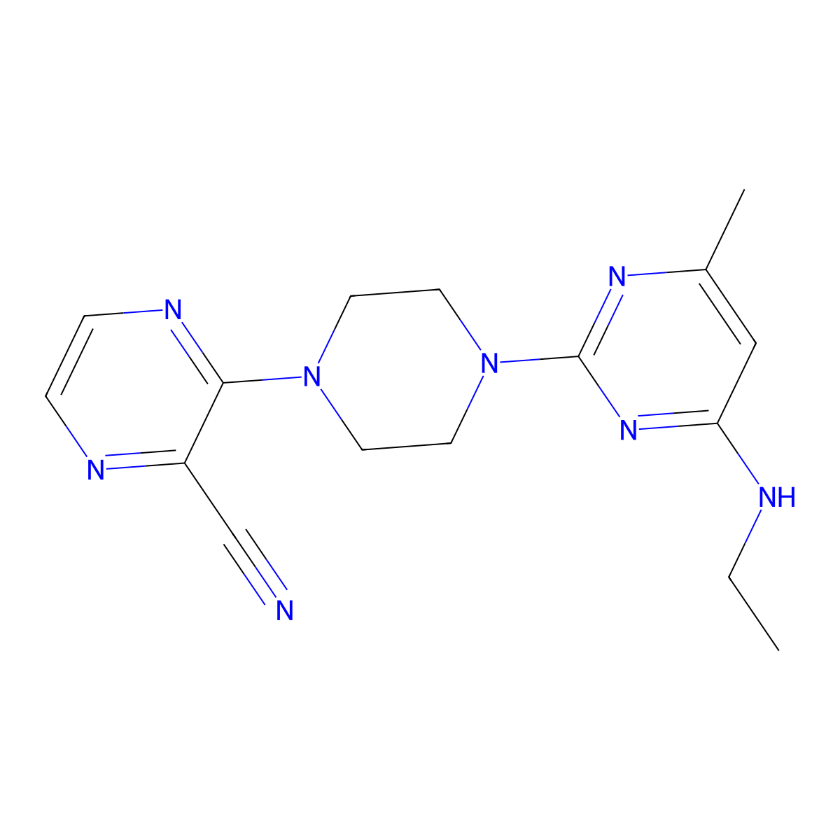 3-{4-[4-(Ethylamino)-6-methylpyrimidin-2-yl]piperazin-1-yl}pyrazine-2-carbonitrile molecular structure, CAS 2549017-30-1