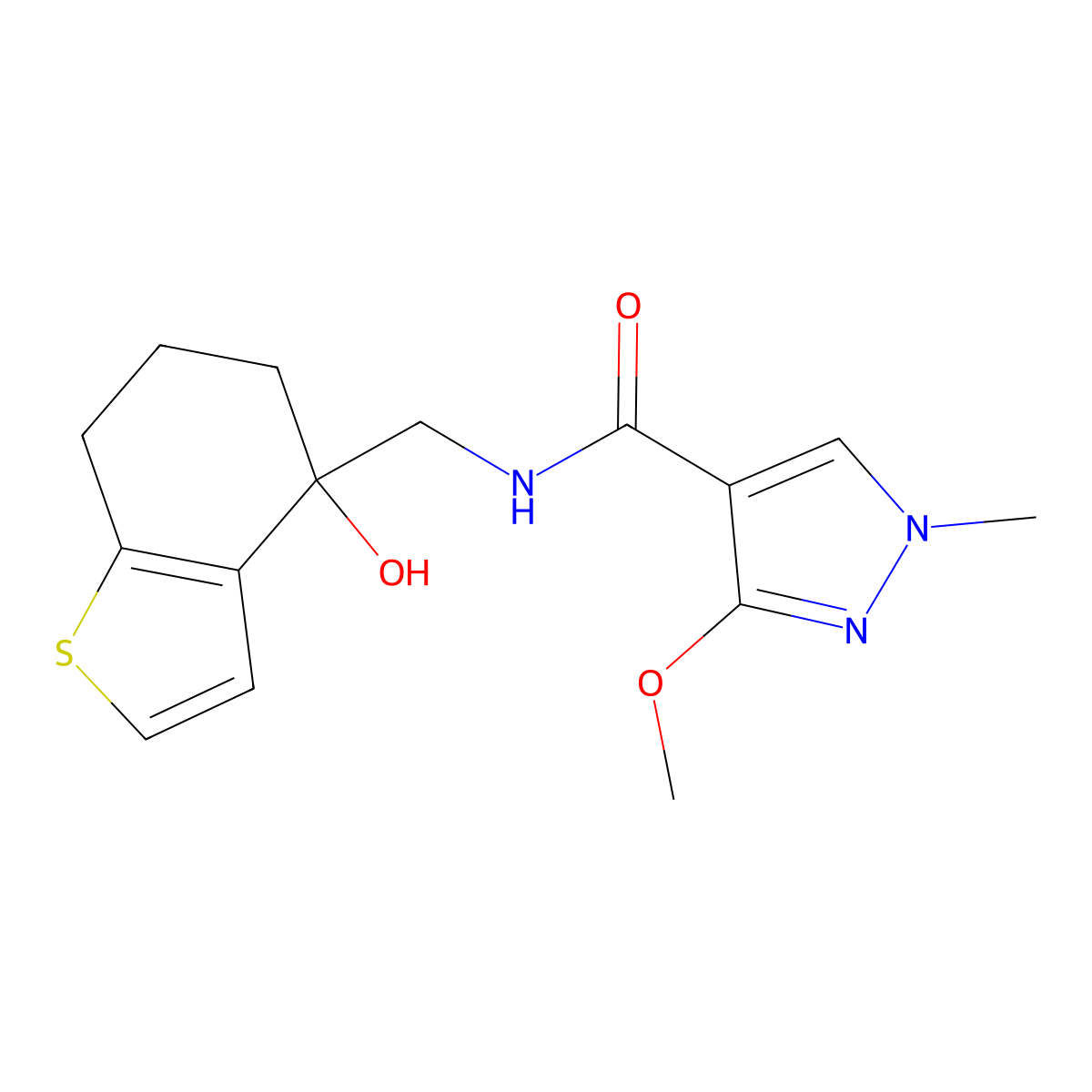 N-[(4-hydroxy-4,5,6,7-tetrahydro-1-benzothiophen-4-yl)methyl]-3-methoxy-1-methyl-1H-pyrazole-4-carboxamide molecular structure, CAS 2549017-37-8