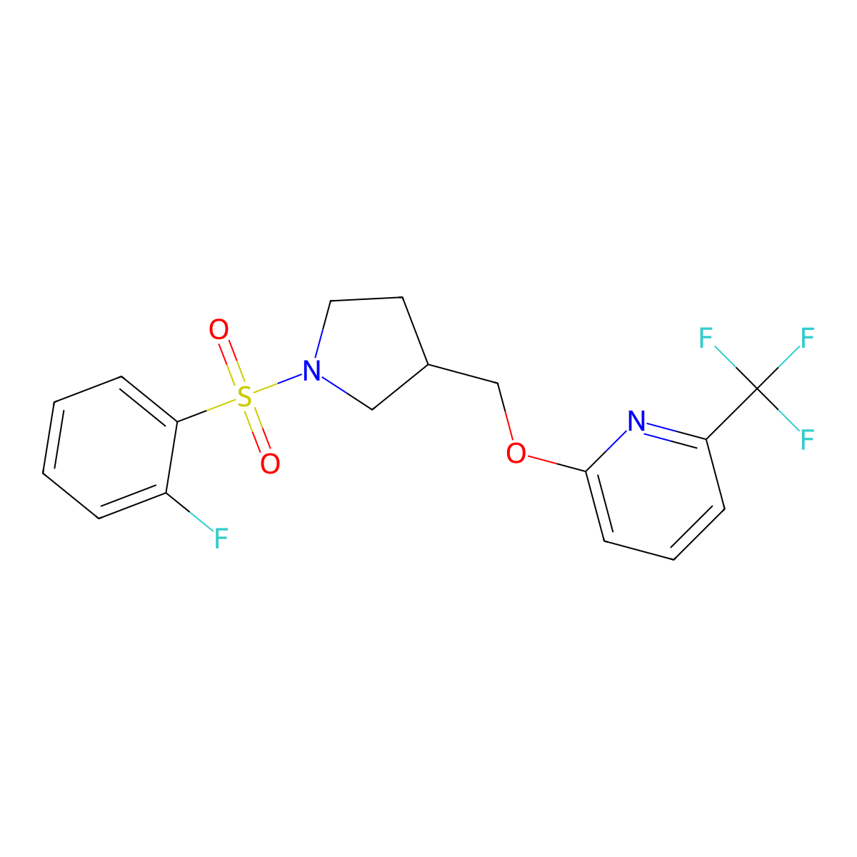 2-{[1-(2-Fluorobenzenesulfonyl)pyrrolidin-3-yl]methoxy}-6-(trifluoromethyl)pyridine molecular structure, CAS 2549017-44-7