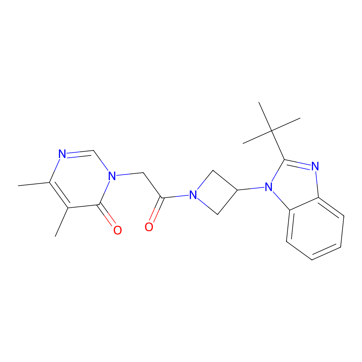 3-{2-[3-(2-tert-butyl-1H-1,3-benzodiazol-1-yl)azetidin-1-yl]-2-oxoethyl}-5,6-dimethyl-3,4-dihydropyrimidin-4-one molecular structure, CAS 2549017-48-1