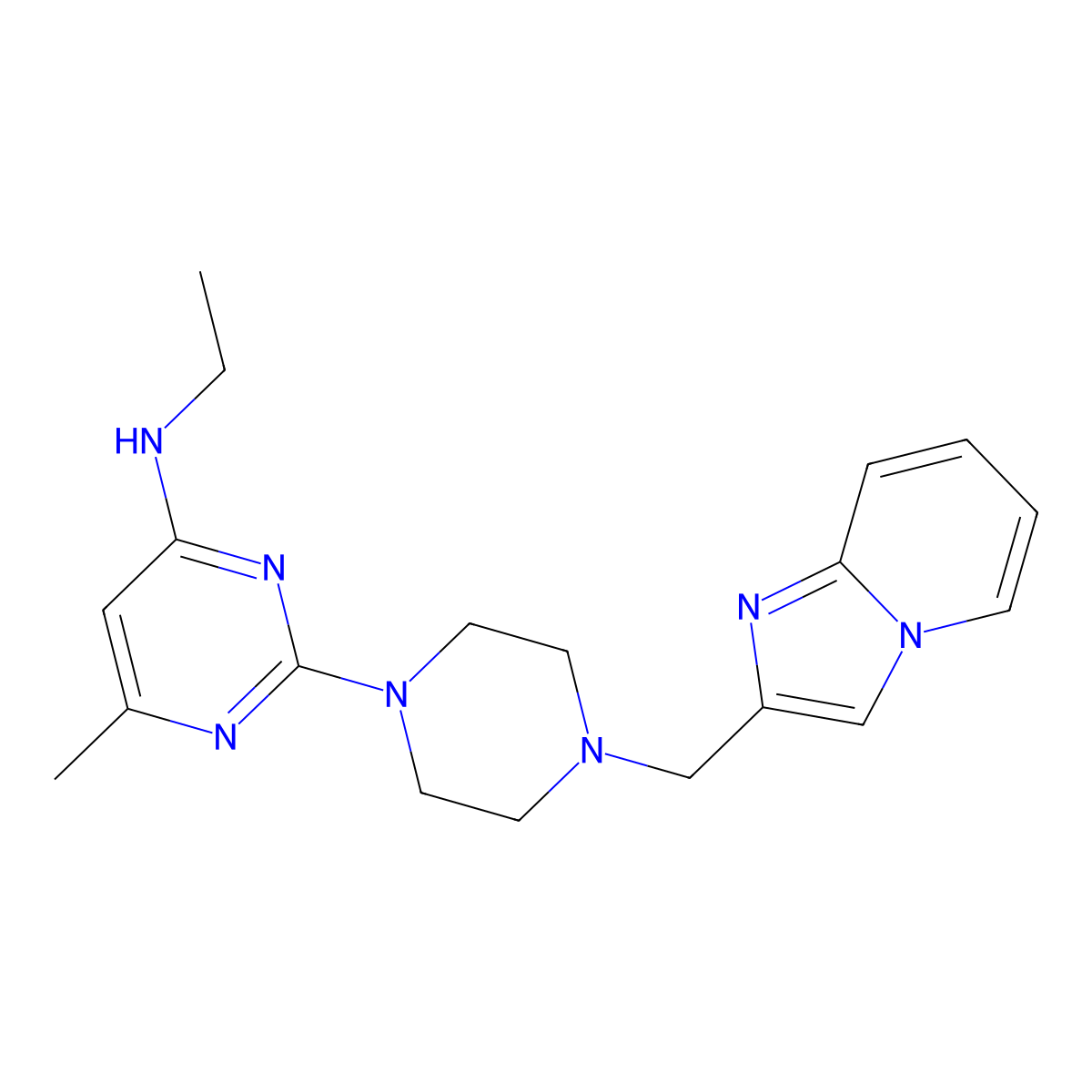 N-ethyl-2-[4-({imidazo[1,2-a]pyridin-2-yl}methyl)piperazin-1-yl]-6-methylpyrimidin-4-amine molecular structure, CAS 2549017-53-8