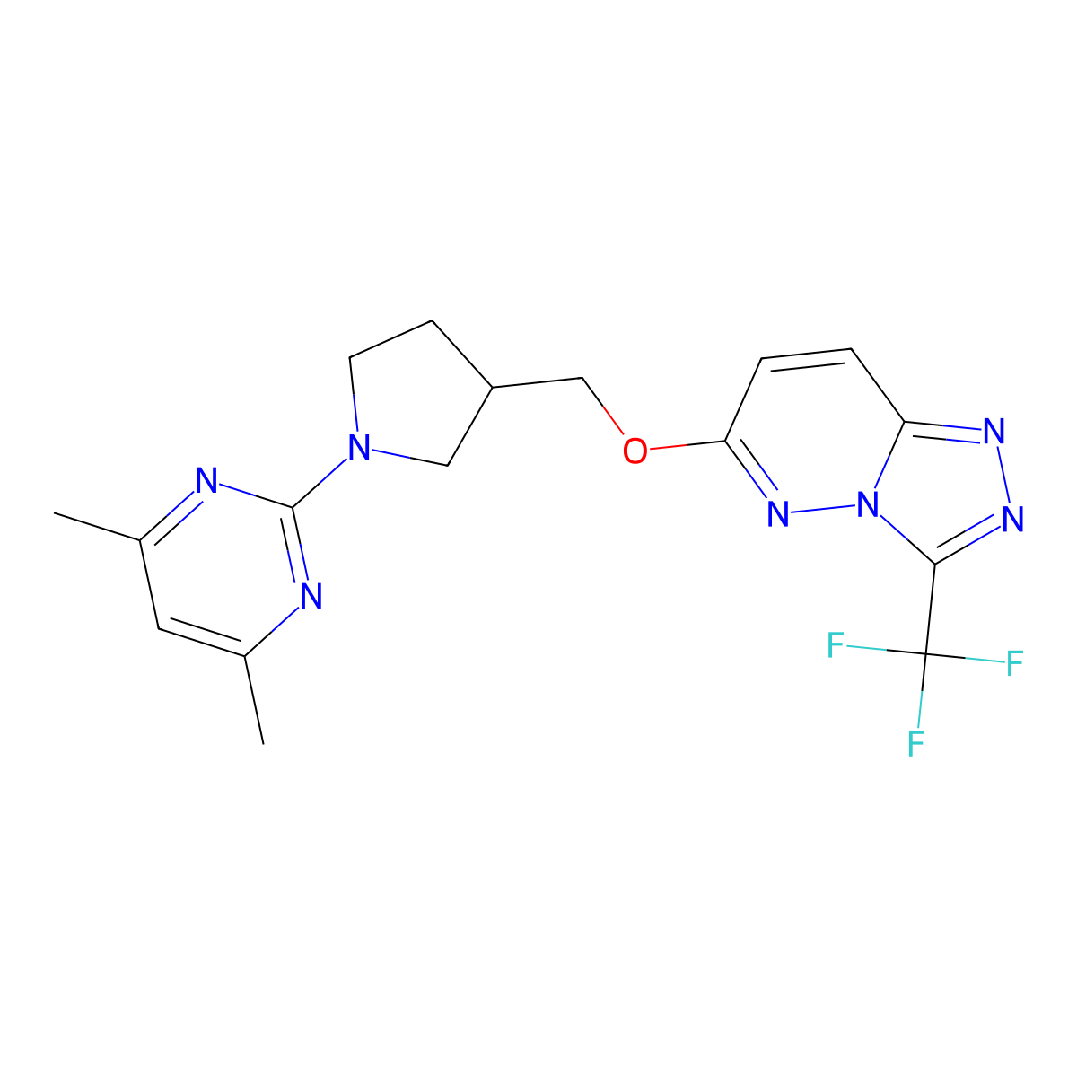 4,6-Dimethyl-2-[3-({[3-(trifluoromethyl)-[1,2,4]triazolo[4,3-b]pyridazin-6-yl]oxy}methyl)pyrrolidin-1-yl]pyrimidine molecular structure, CAS 2549017-61-8