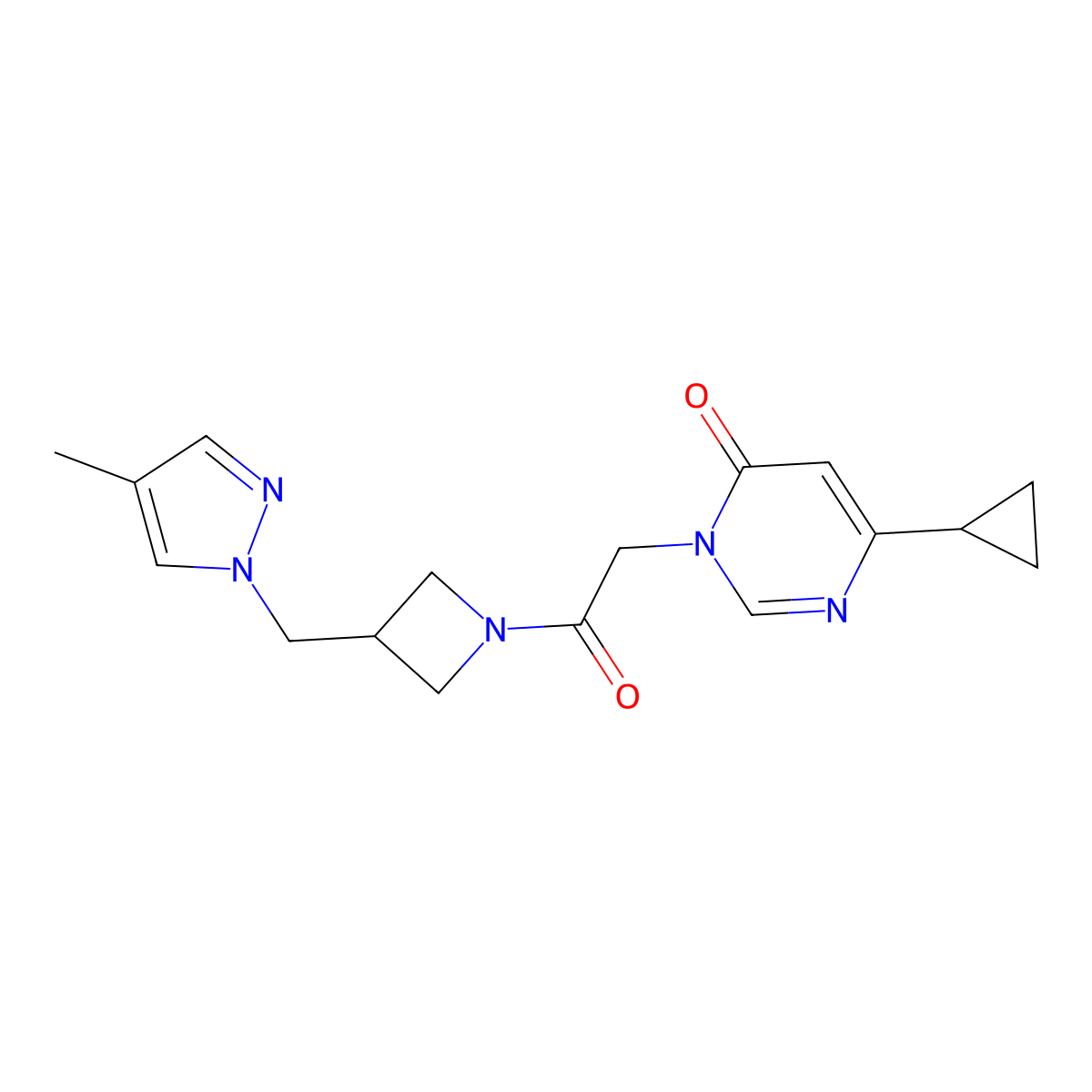 6-cyclopropyl-3-(2-{3-[(4-methyl-1H-pyrazol-1-yl)methyl]azetidin-1-yl}-2-oxoethyl)-3,4-dihydropyrimidin-4-one molecular structure, CAS 2549017-64-1