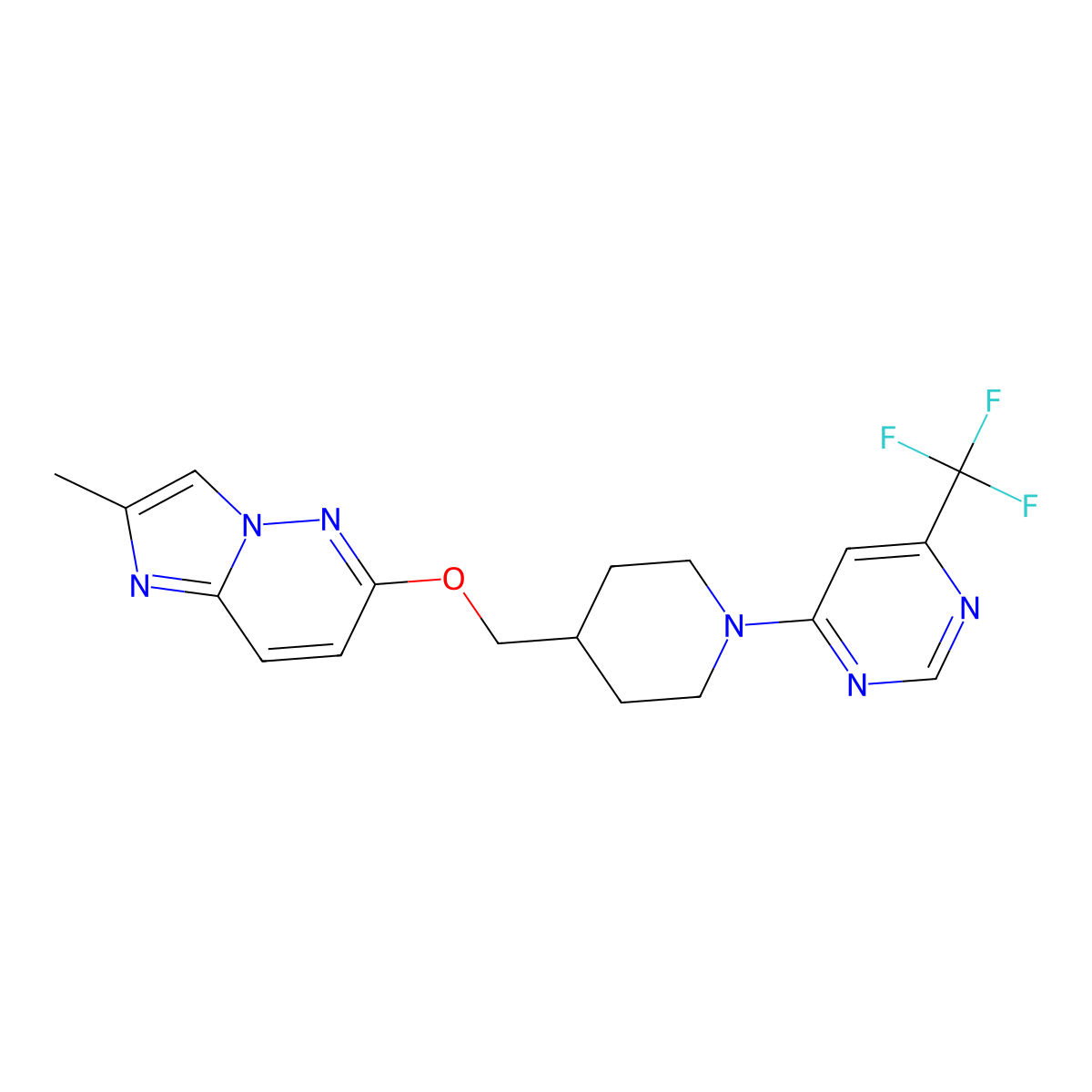 4-{4-[({2-Methylimidazo[1,2-b]pyridazin-6-yl}oxy)methyl]piperidin-1-yl}-6-(trifluoromethyl)pyrimidine molecular structure, CAS 2549017-65-2