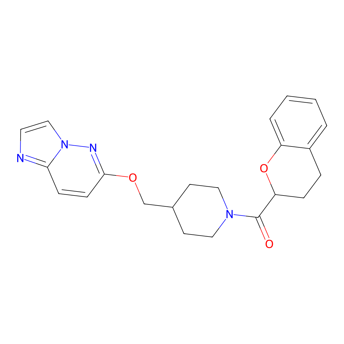 1-(3,4-dihydro-2H-1-benzopyran-2-carbonyl)-4-({imidazo[1,2-b]pyridazin-6-yloxy}methyl)piperidine molecular structure, CAS 2549017-68-5