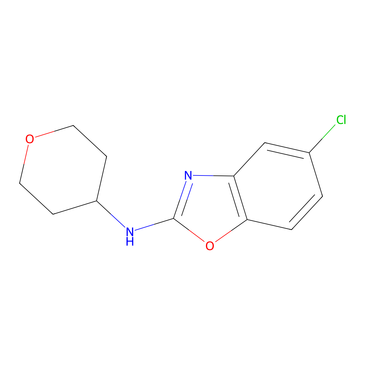 5-chloro-N-(oxan-4-yl)-1,3-benzoxazol-2-amine molecular structure, CAS 2549017-69-6