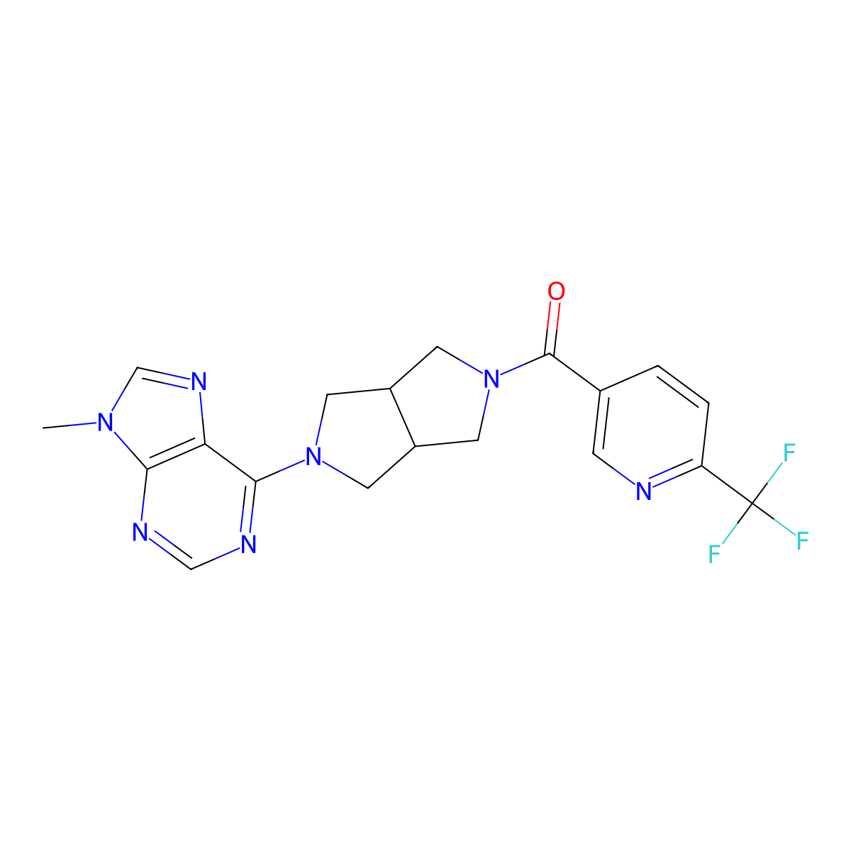 9-methyl-6-{5-[6-(trifluoromethyl)pyridine-3-carbonyl]-octahydropyrrolo[3,4-c]pyrrol-2-yl}-9H-purine molecular structure, CAS 2549017-76-5