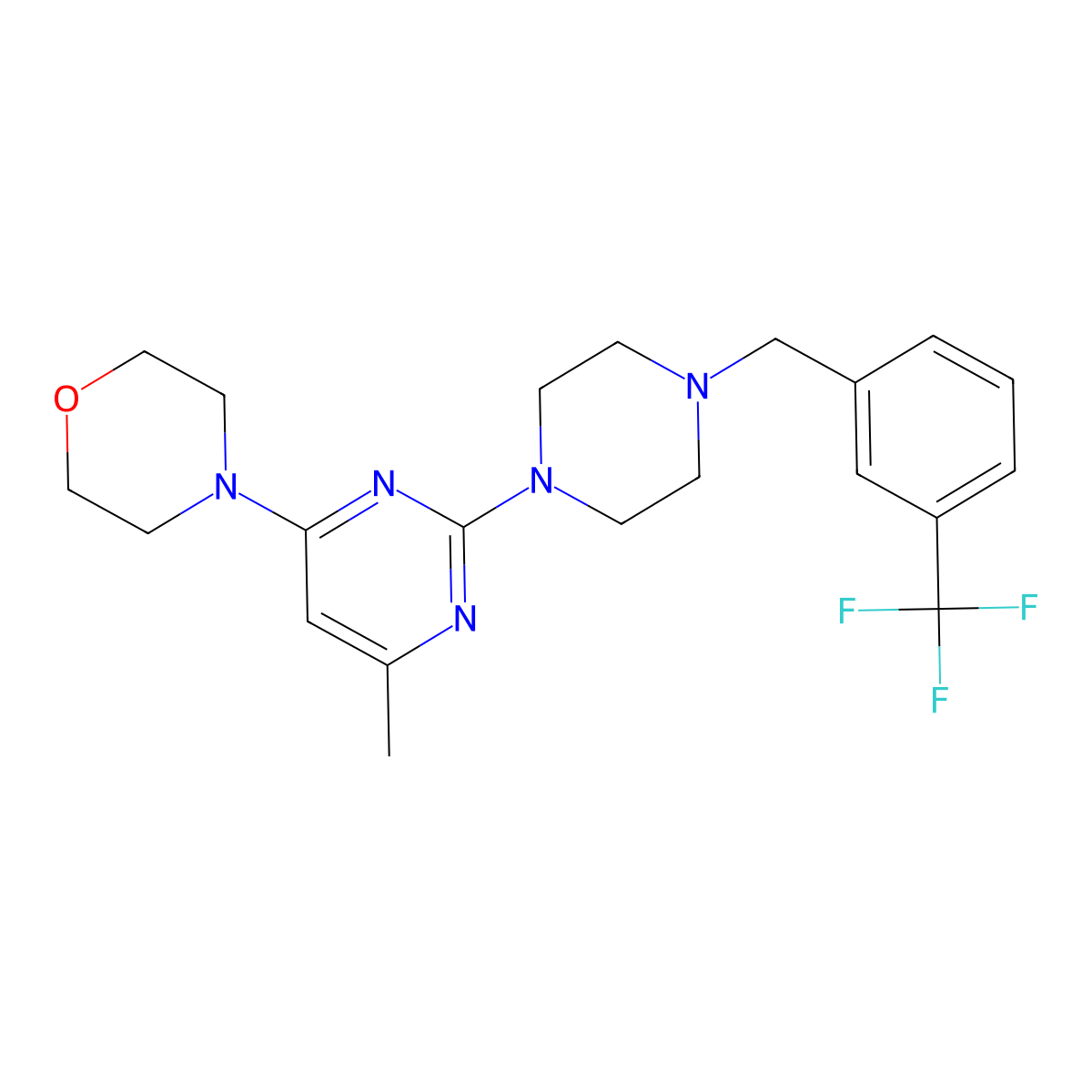 4-[6-Methyl-2-(4-{[3-(trifluoromethyl)phenyl]methyl}piperazin-1-yl)pyrimidin-4-yl]morpholine molecular structure, CAS 2549017-82-3