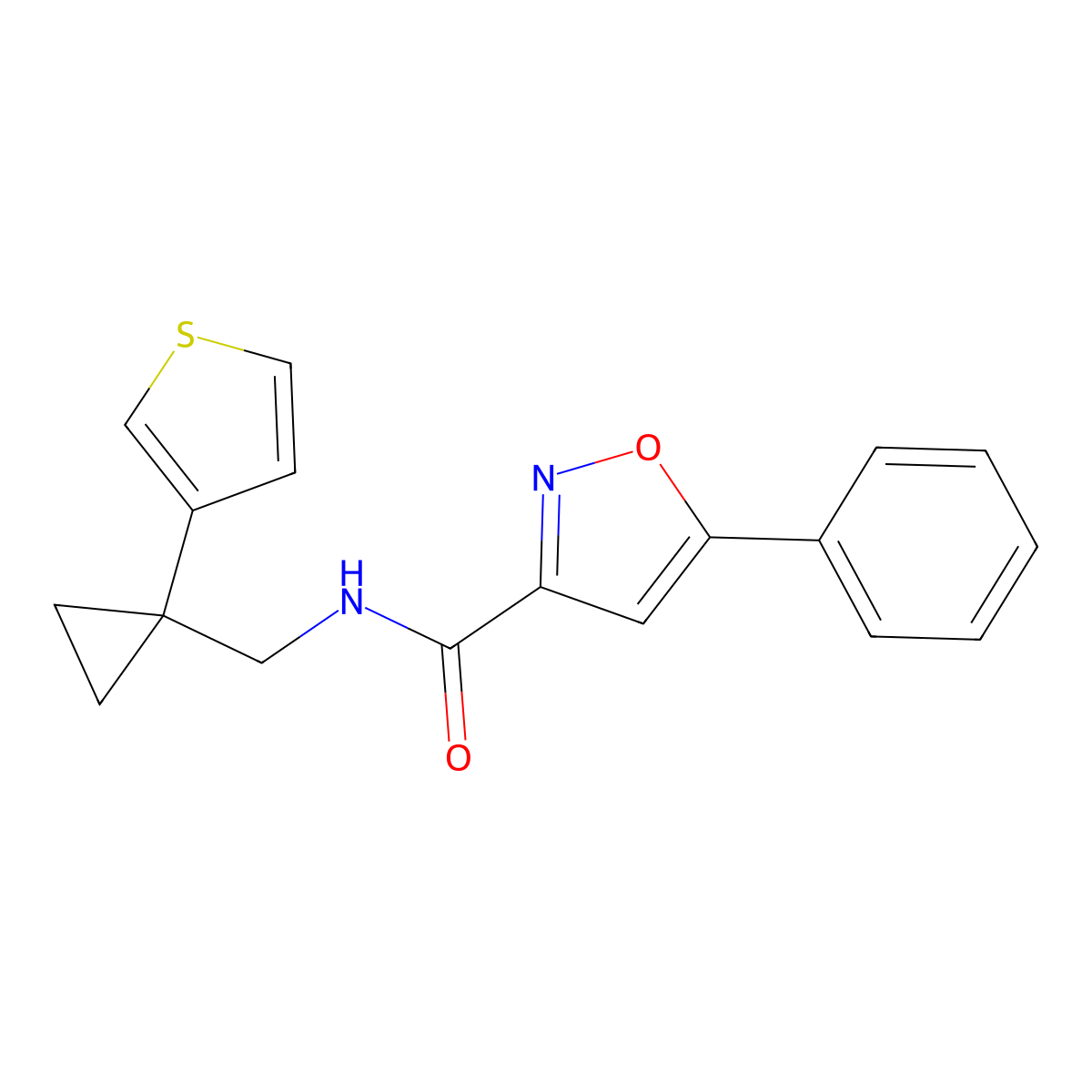 5-phenyl-N-{[1-(thiophen-3-yl)cyclopropyl]methyl}-1,2-oxazole-3-carboxamide molecular structure, CAS 2549017-83-4