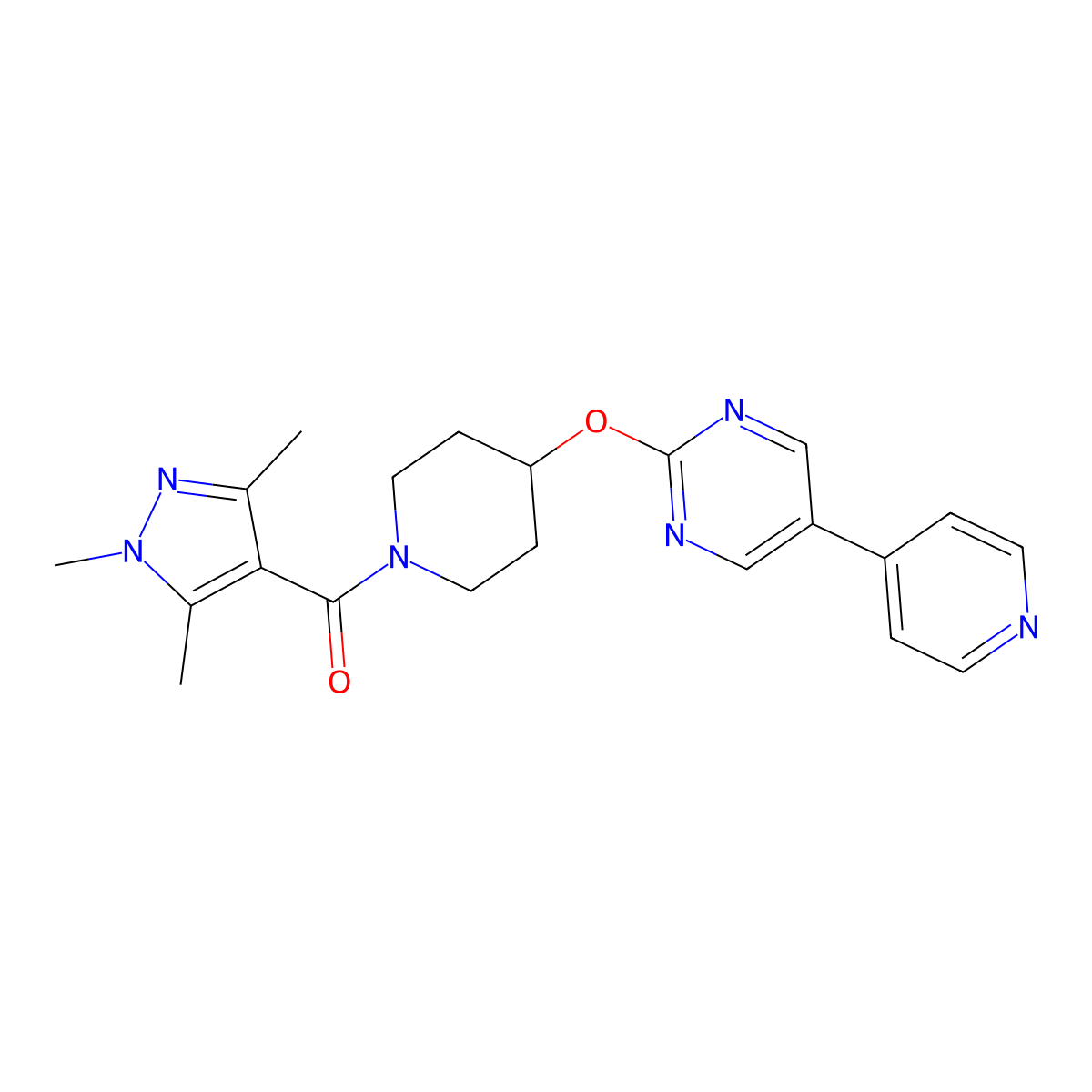 5-(pyridin-4-yl)-2-{[1-(1,3,5-trimethyl-1H-pyrazole-4-carbonyl)piperidin-4-yl]oxy}pyrimidine molecular structure, CAS 2549017-86-7